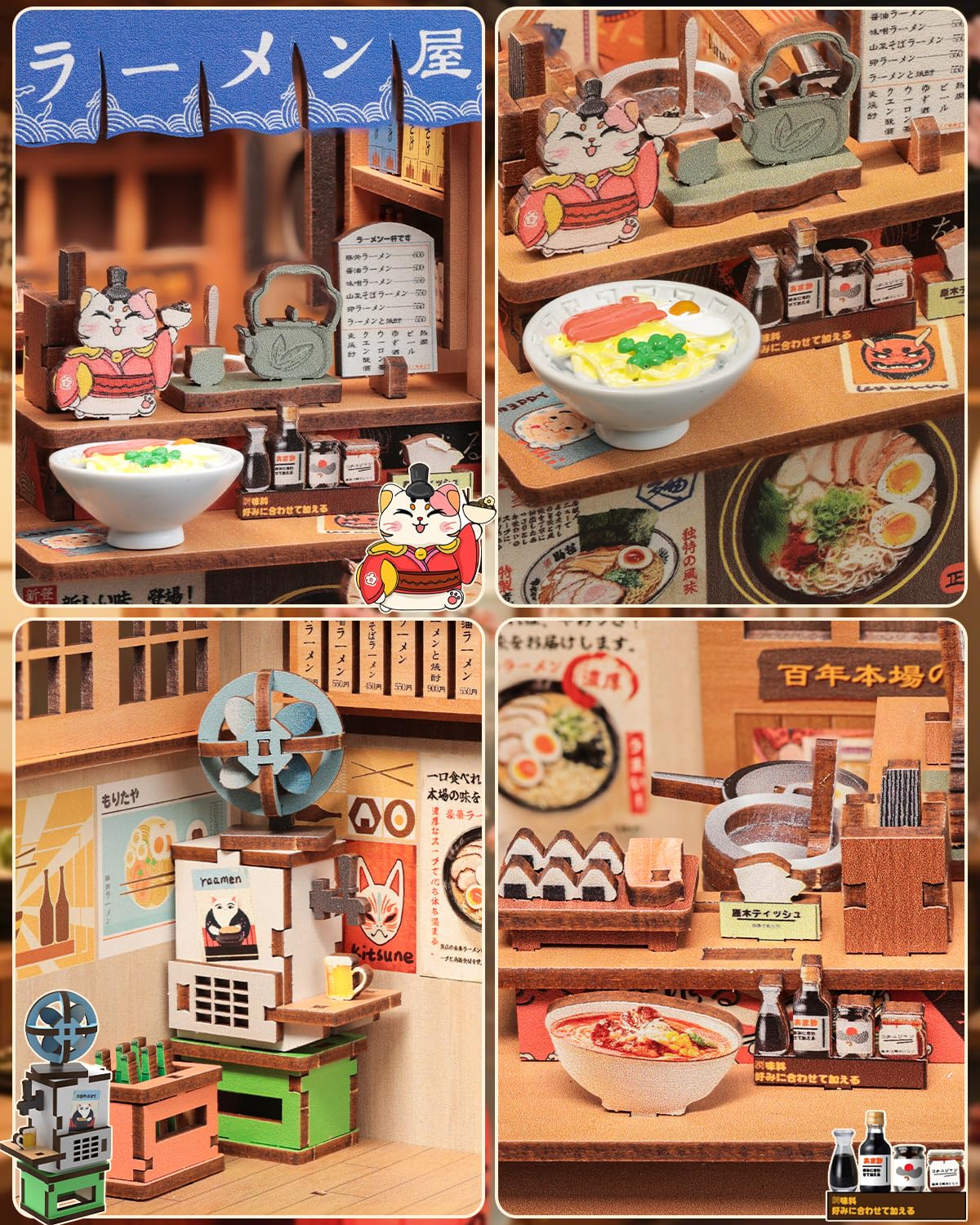 CUTEBEE Book Nook Kit - DIY Casa Delle Bambole in Miniatura DIY per Adulti, Tema Ramen Giapponese Miniature da Costruire di Legno, Regali Unici per Familiari e Amici (Morita-Ya)