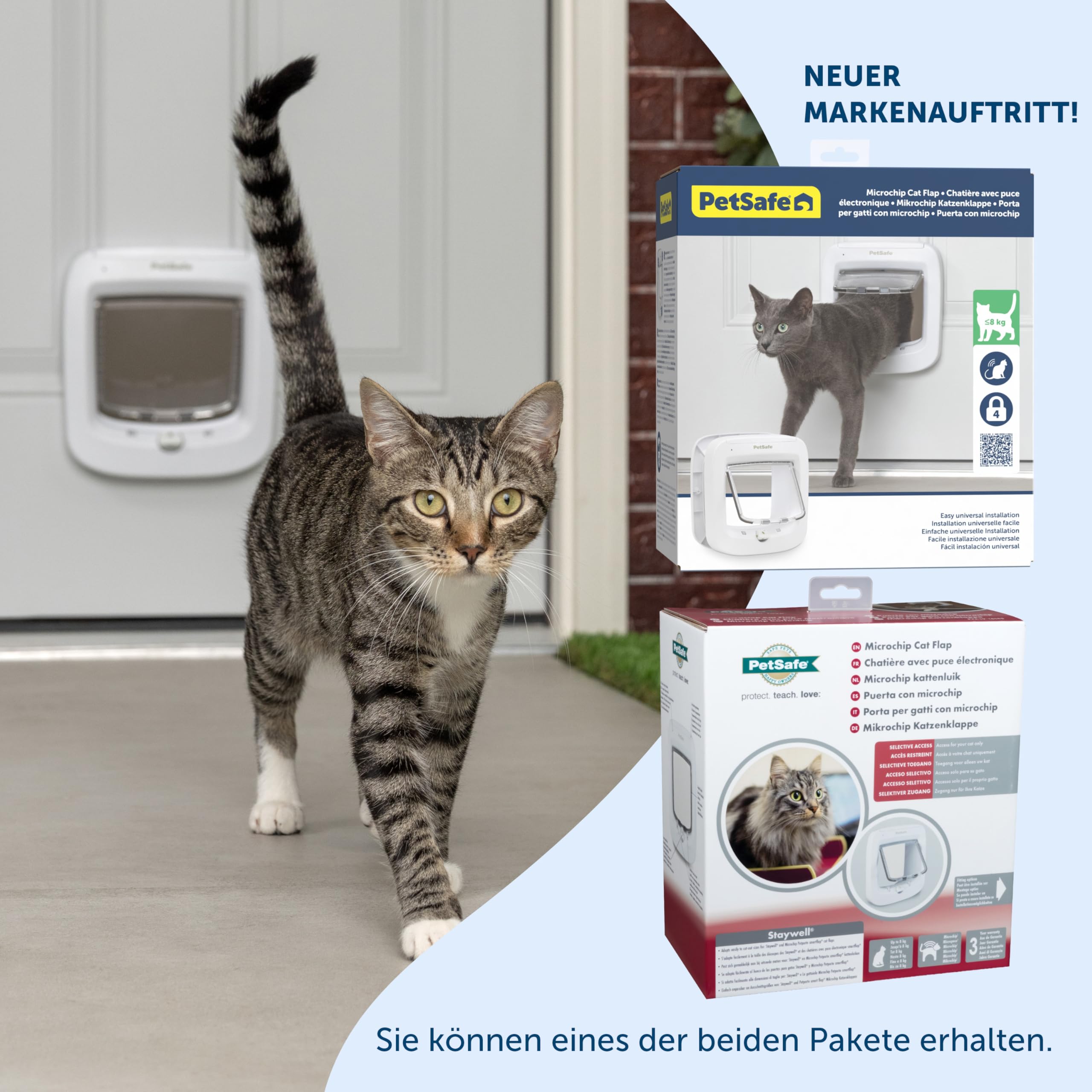 PetSafe - Mikrochip-Katzenklappe - Außen- oder Innentür für Katzen - RFID-Zugang für bis zu 40 Haustiere - 4 Verschlussoptionen, Wetterfest, Einfache DIY Montage - Weiß
