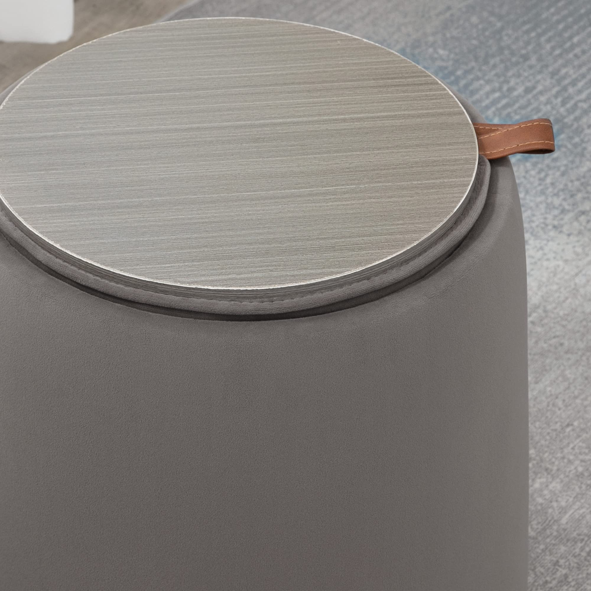 HOMCOM Pouf Poggiapiedi in Velluto con Contenitore, Coperchio 2 in 1 con Imbottitura e Lato in Legno, Tavolino da Caffè Rotondo Ø44 x 47.5cm, Grigio
