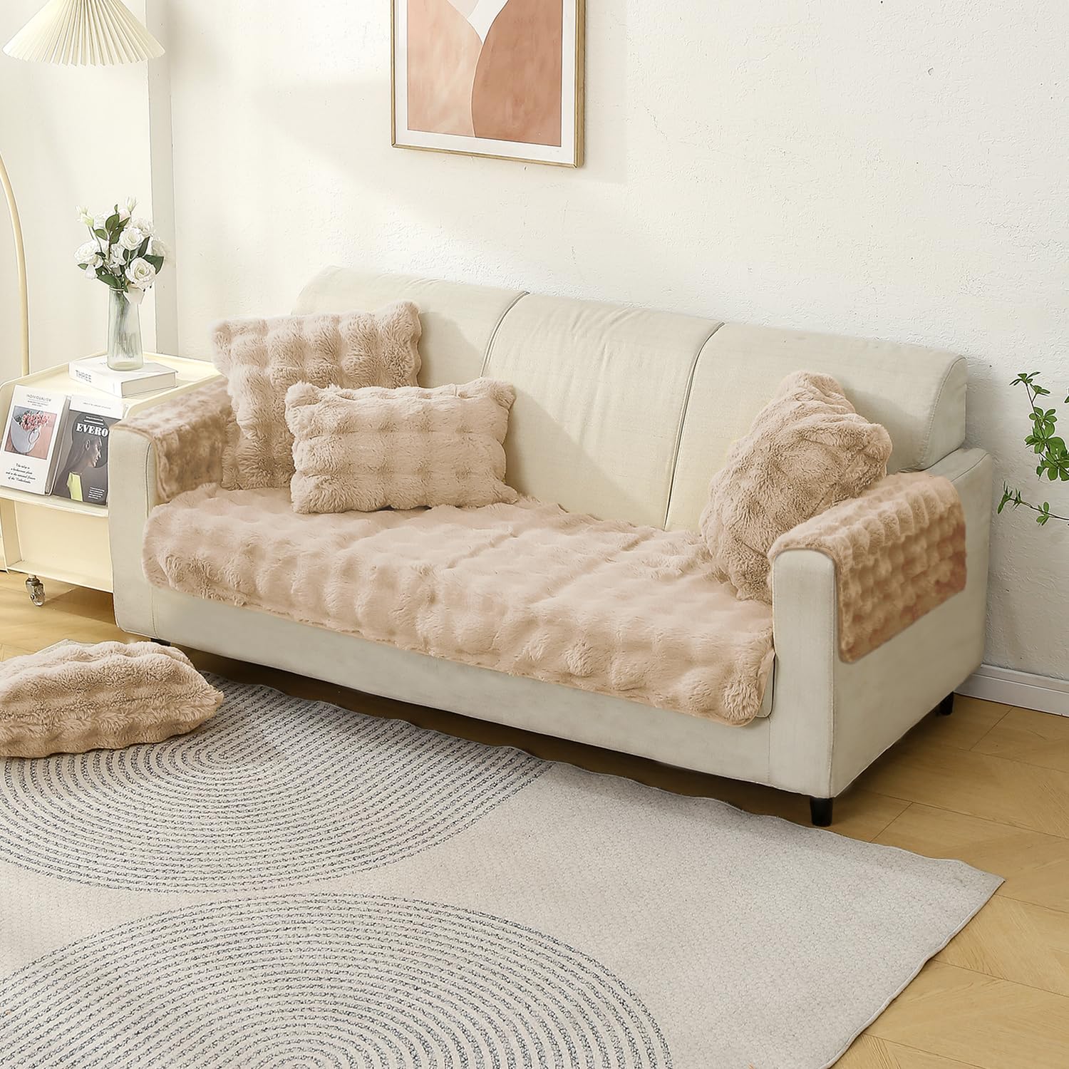 HOKIPO Premium Faux Rabbit Fur Anti Slip Sofa Cover Mat with 2 Armrest Cover, 1 Seater, Latte Brown (AR-5010-LCF + AR-5149-LCF*2) (B0D3HL7VBK) Amazon Price History, Amazon Price Tracker