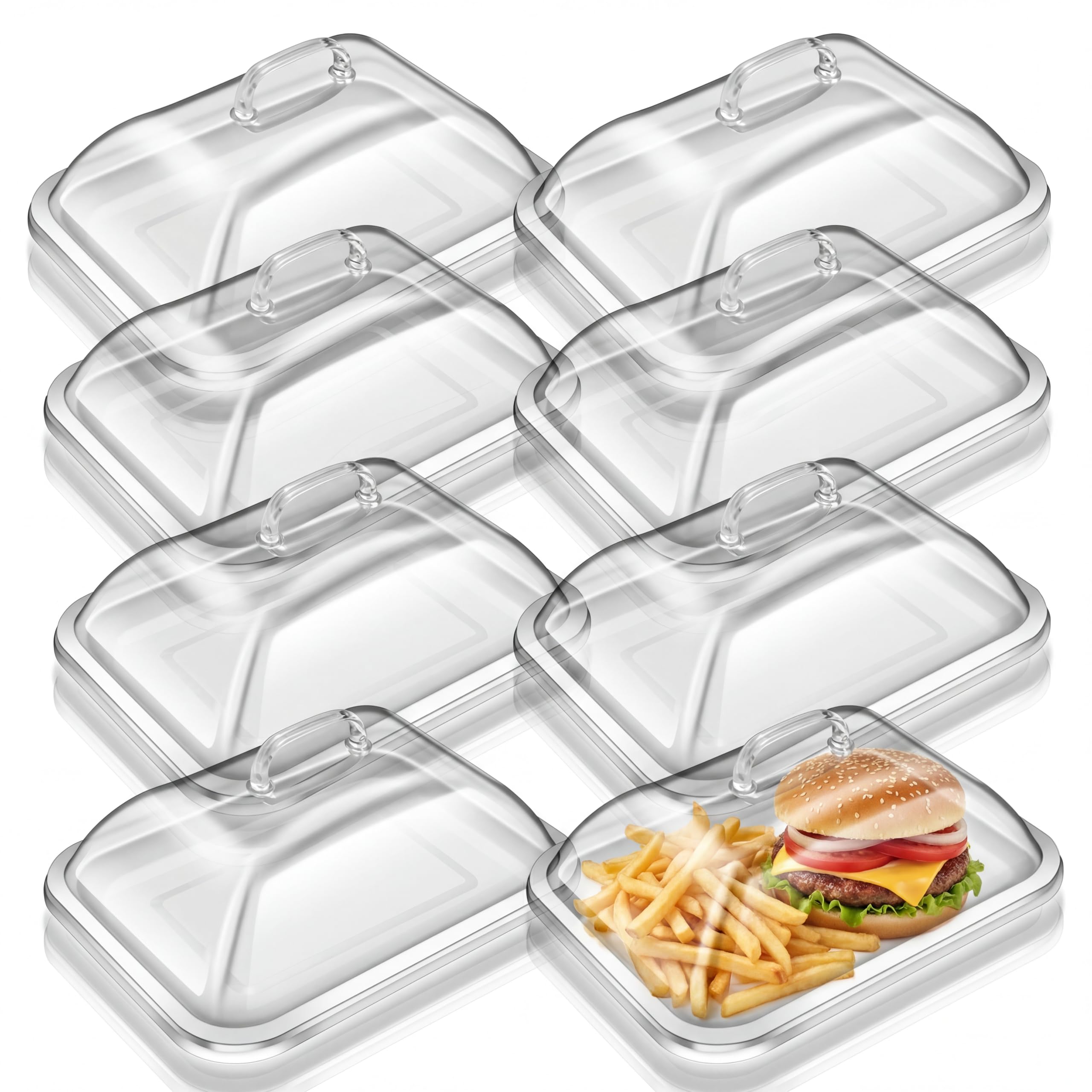 Tiangrid 8 Pack Clear Acrylic Serving Tray with Dome Lid Rectangular Food Tray for Cake Dessert Buffet Serving Food Banquets Parties Restaurant