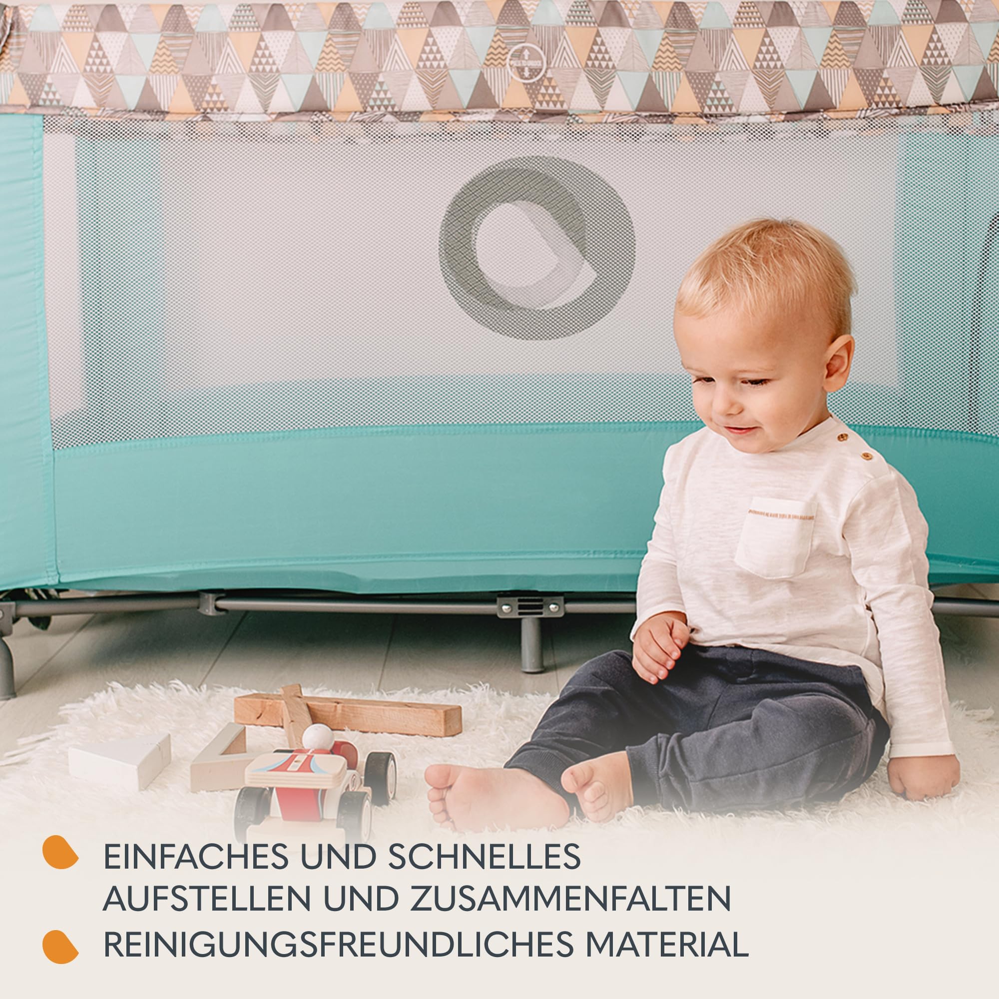 Lionelo Stefi Baby Kinderbett, Reisebett ab Geburt bis 15 kg, Seiteneingang, Sicherungssystem LockGuard, Blockade der Räder, Tragetasche, zusammenklappbar