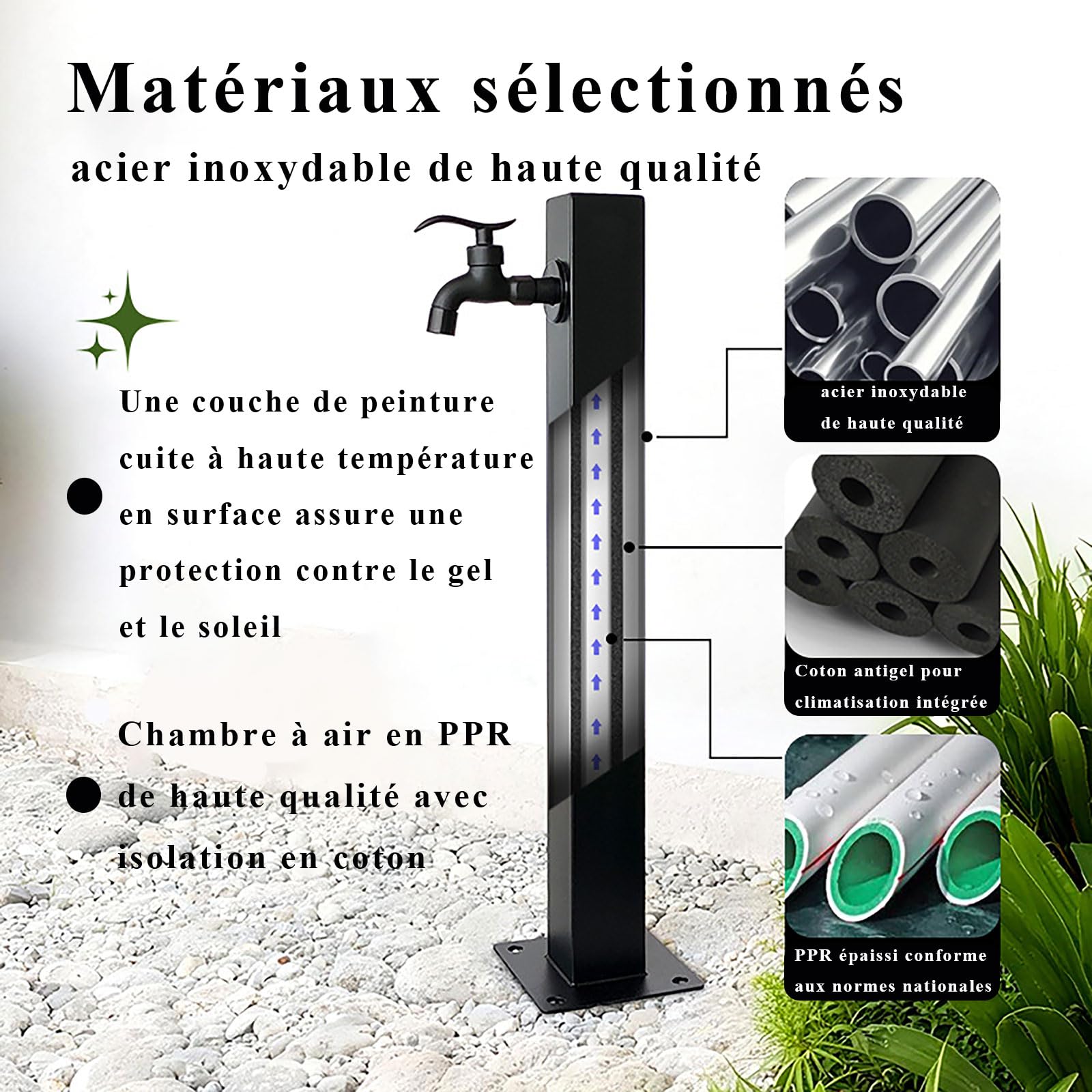 Fontaine de Jardin,Colonne d'eau de Jardin avec Robinets à Double Sortie, en Acier Inoxydable avec Robinet –Fontaine d'arrosage extérieure,borne d'arrosage Verticale antigel pour Jardins et terrasse