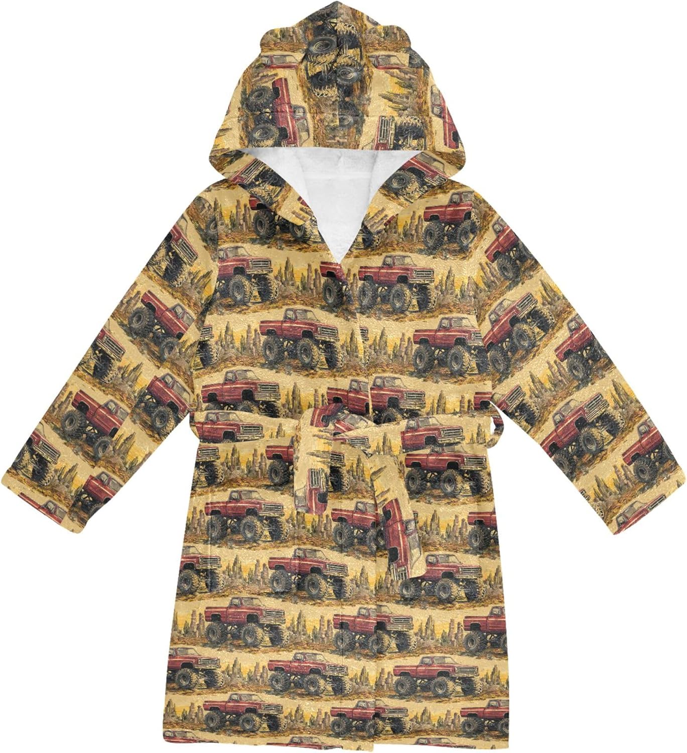 Monster Truck Car Vintage Bathrobe Hooded PJ Robe Soft Fleece Robe Pajama Sleepwear 2-12 Years