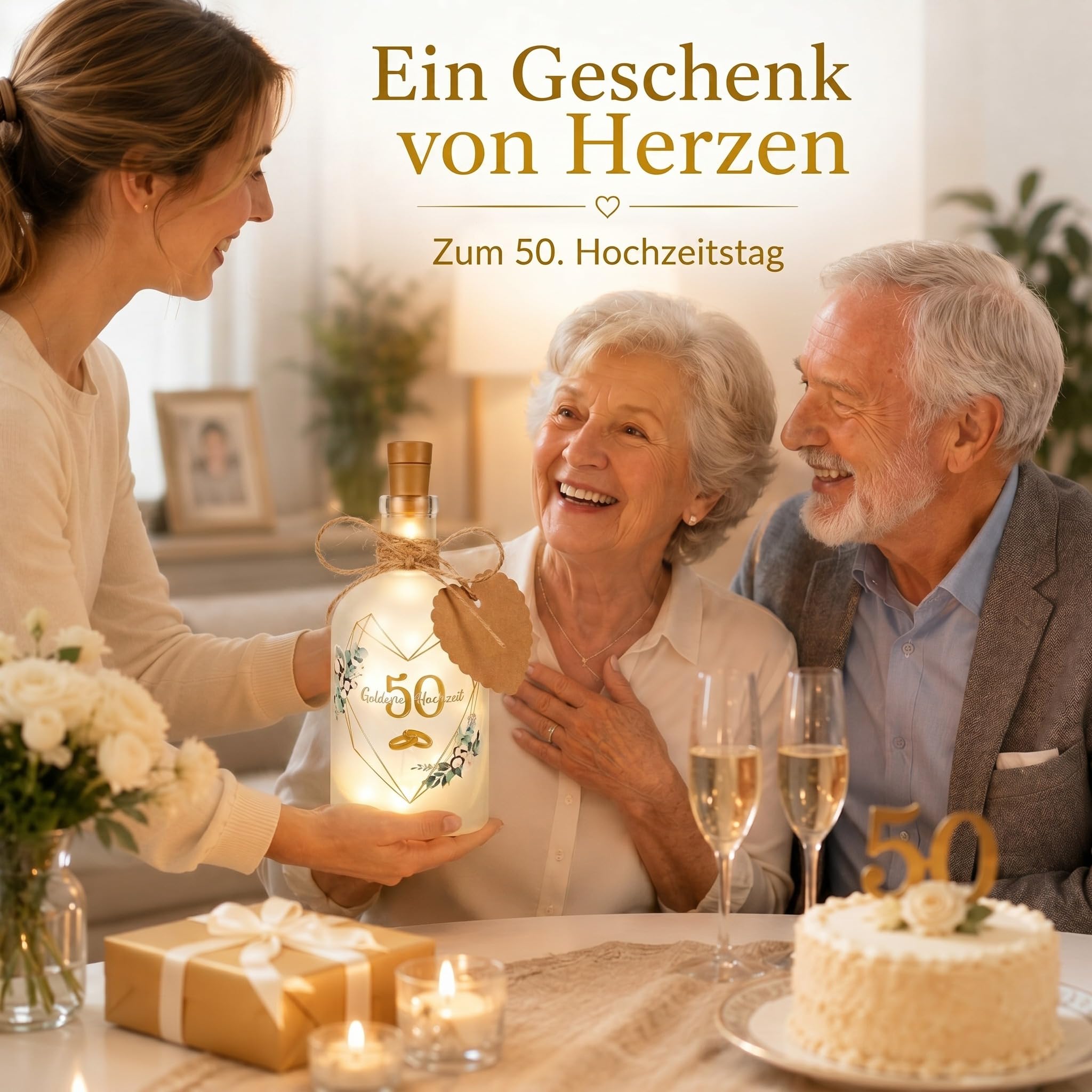 BBTO LED Flaschenlicht mit Spruch Goldene Hochzeit, Geldgeschenke Verpackung 50 Hochzeitstag Beleuchtete Dekoflasche, Hochzeitsgeschenk Jahrestag Geschenk für Eltern Paare Silberhochzeit Jubiläum