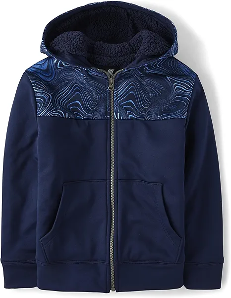 The Children's Place boys Long Sleeve, Sherpa Lined, Zip-front Hoodie Sweatshirt