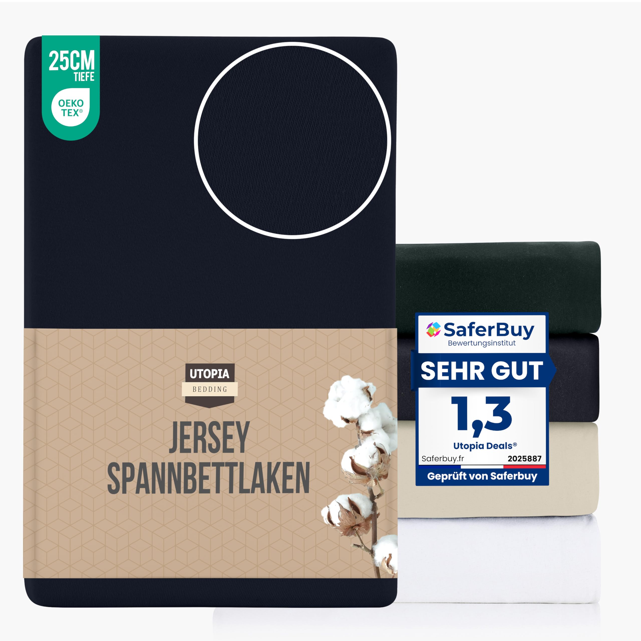 Utopia Bedding Jersey Spannbettlaken, Marineblau, 90 x 200 cm – 25 cm, Bettlaken Baumwollmischung, Oeko-Tex Zertifiziertes, Zuschnitte für Dicke Matratzen