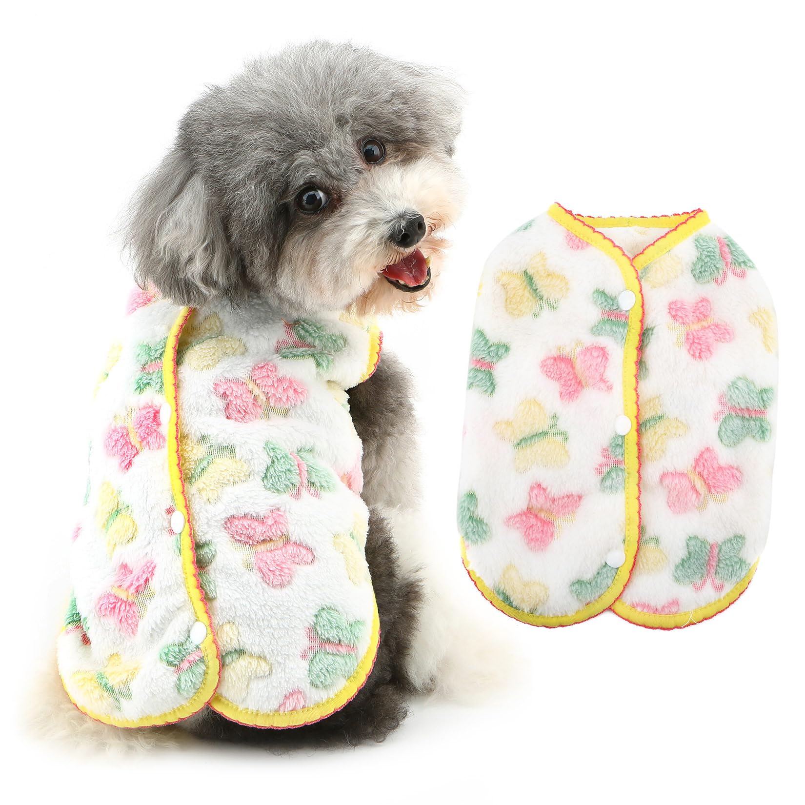 Ranphy Cute Jacquard Butterflies Pet Fleece Vest for Small Dog Puppy Sleeveless Jumper Back Button Down Yorkie Chihuahua Fall Winter Clothes Cat Clothing,White,XL
