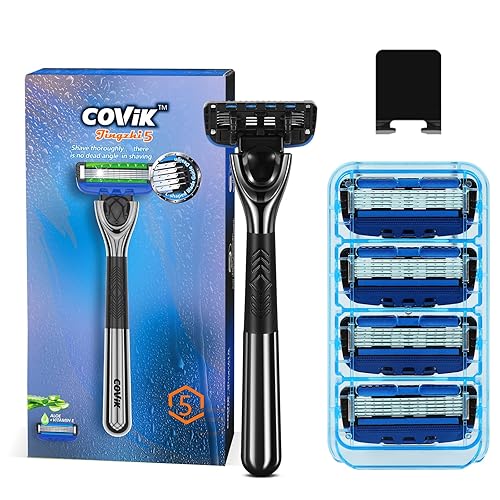 Maquinilla de afeitar de 5 hojas para hombres con doble lubricación, afeitado cómodo y suave para hombres (5REFILLS-A)