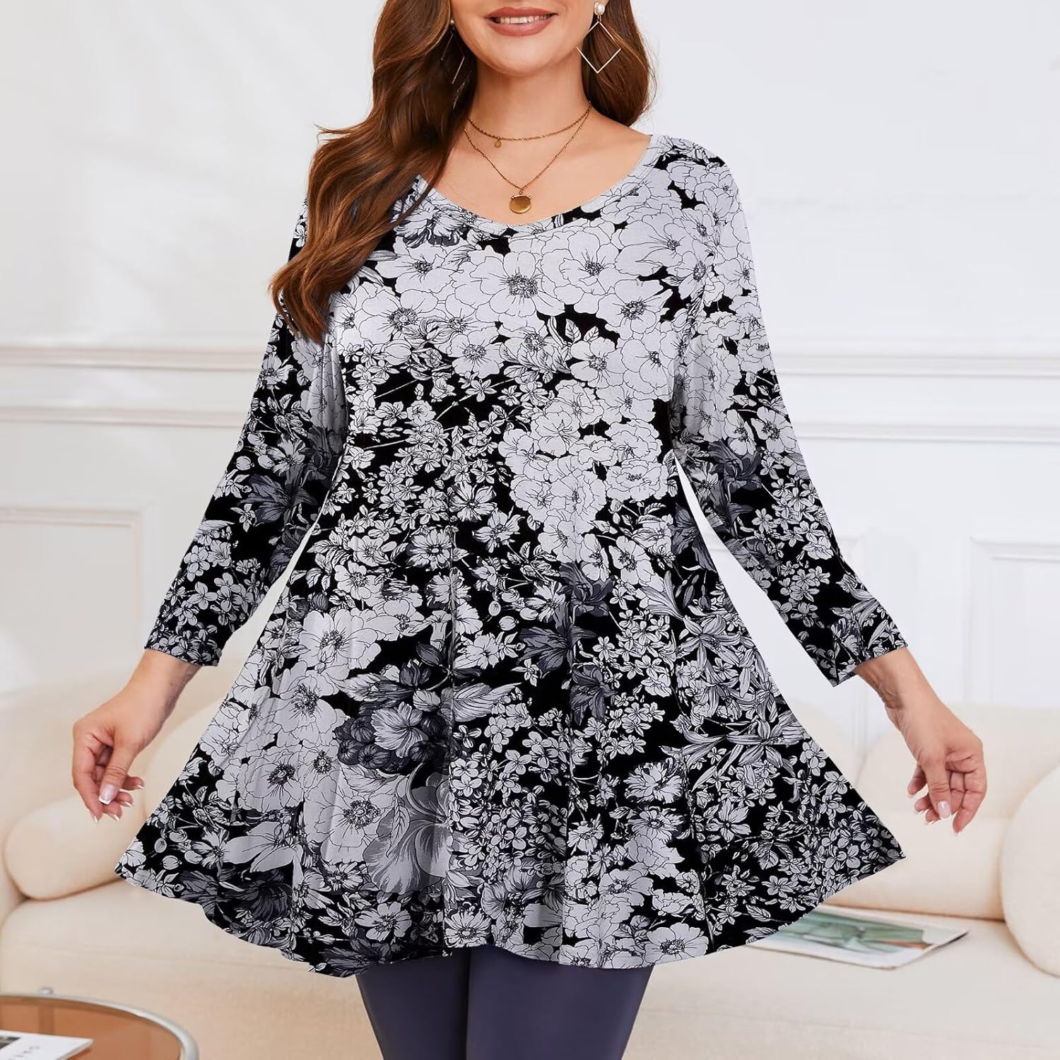 LARACE Tunics 3/4 Sleeve Plus Size Tops for Women V Neck Loose Fit Flowy Clothing for Leggings - Image 3
