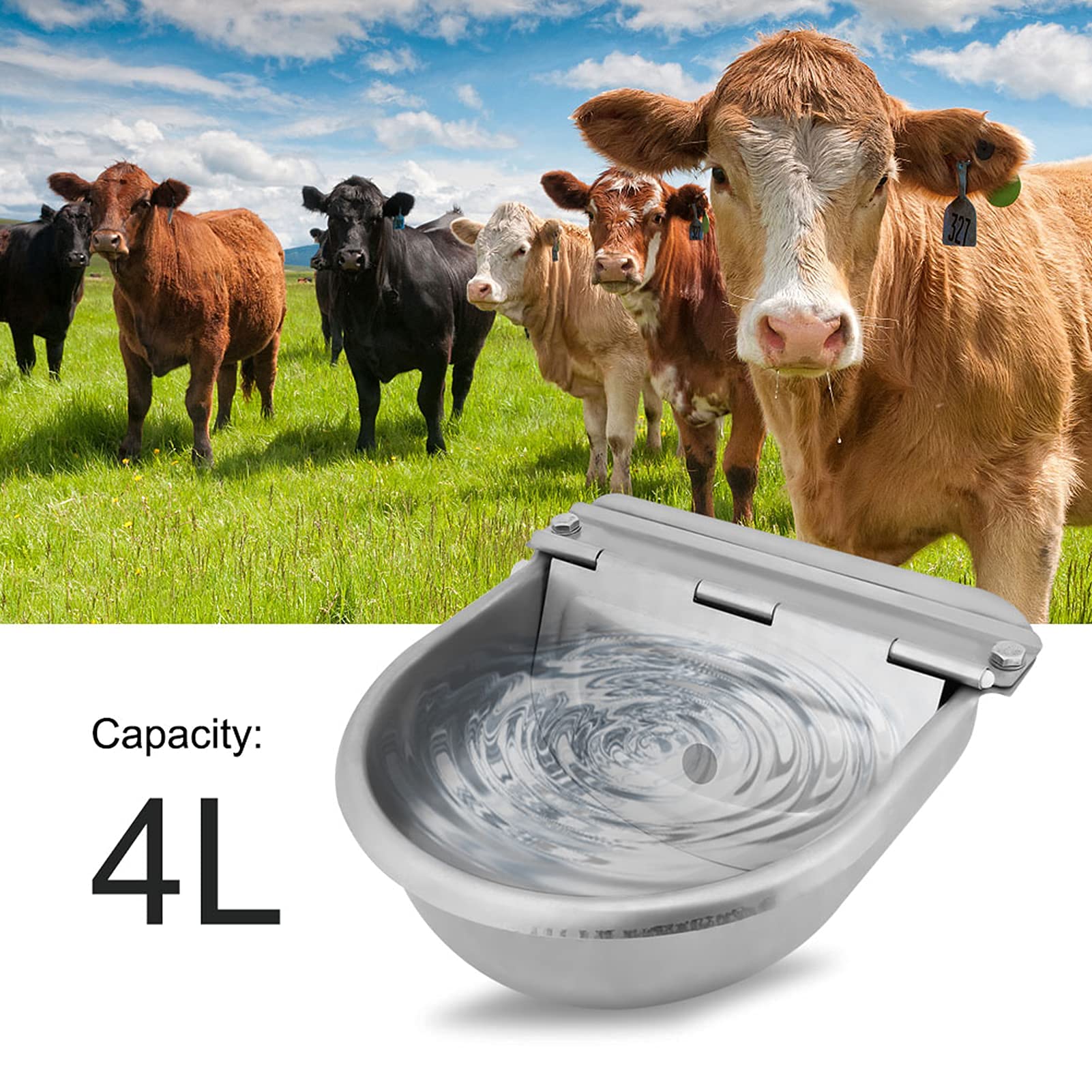 Greensen Bebedero Automático para Mascotas 4 L, Cuenco de Acero Inoxidable con Válvula de Flotador para Perros, Gatos, Caballos y Cabras – Bebedero Automático con Depósito Grande y Diseño Resistente