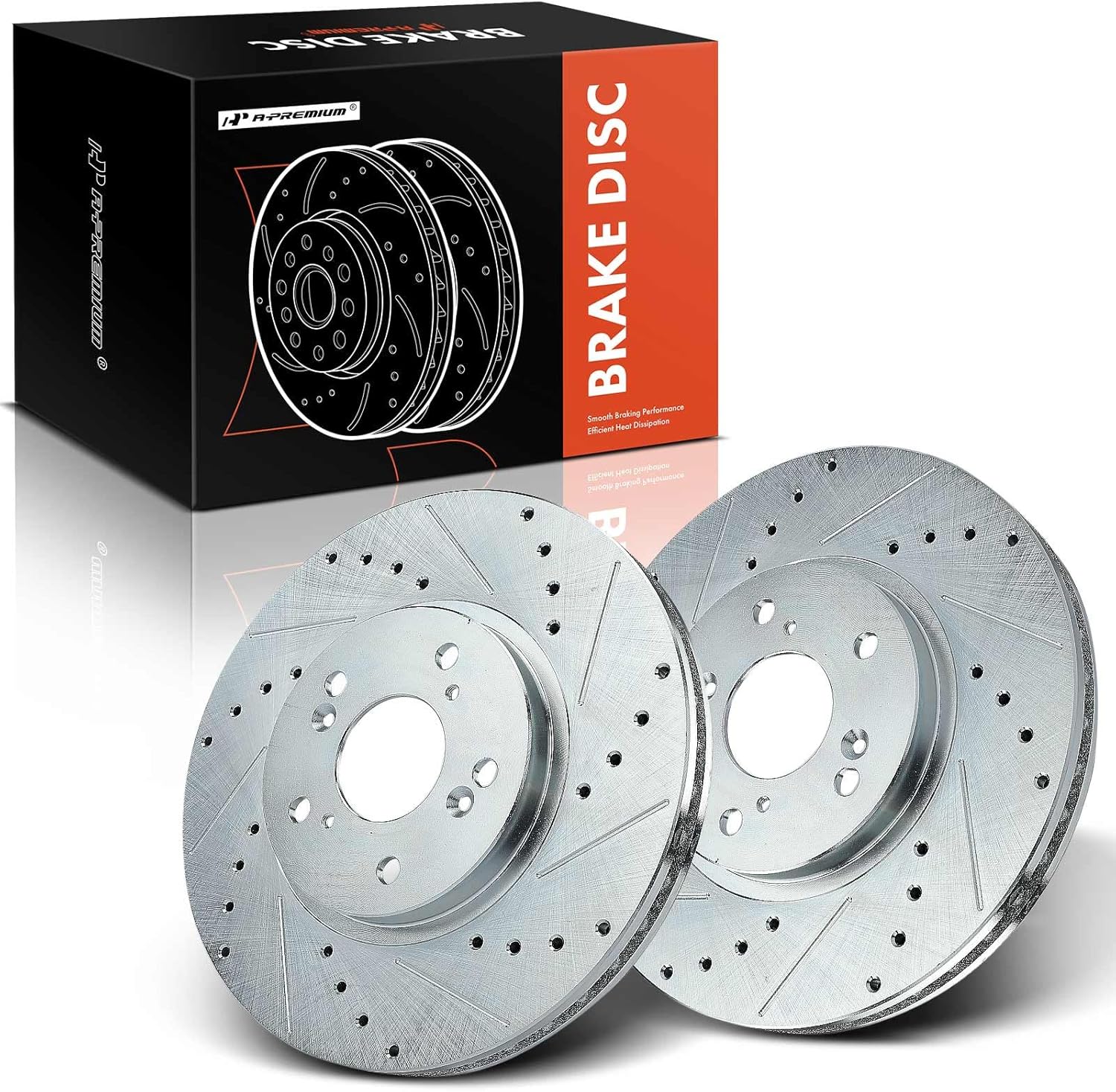 A-Premium 11.81 inch (300mm) Front Drilled and Slotted Disc Brake Rotors Compatible with Select Honda and Acura Models - Accord 2003-2012, Pilot 2003-2008, TSX 04-14, Odyssey 99-04, TL 99-08, MDX, CL