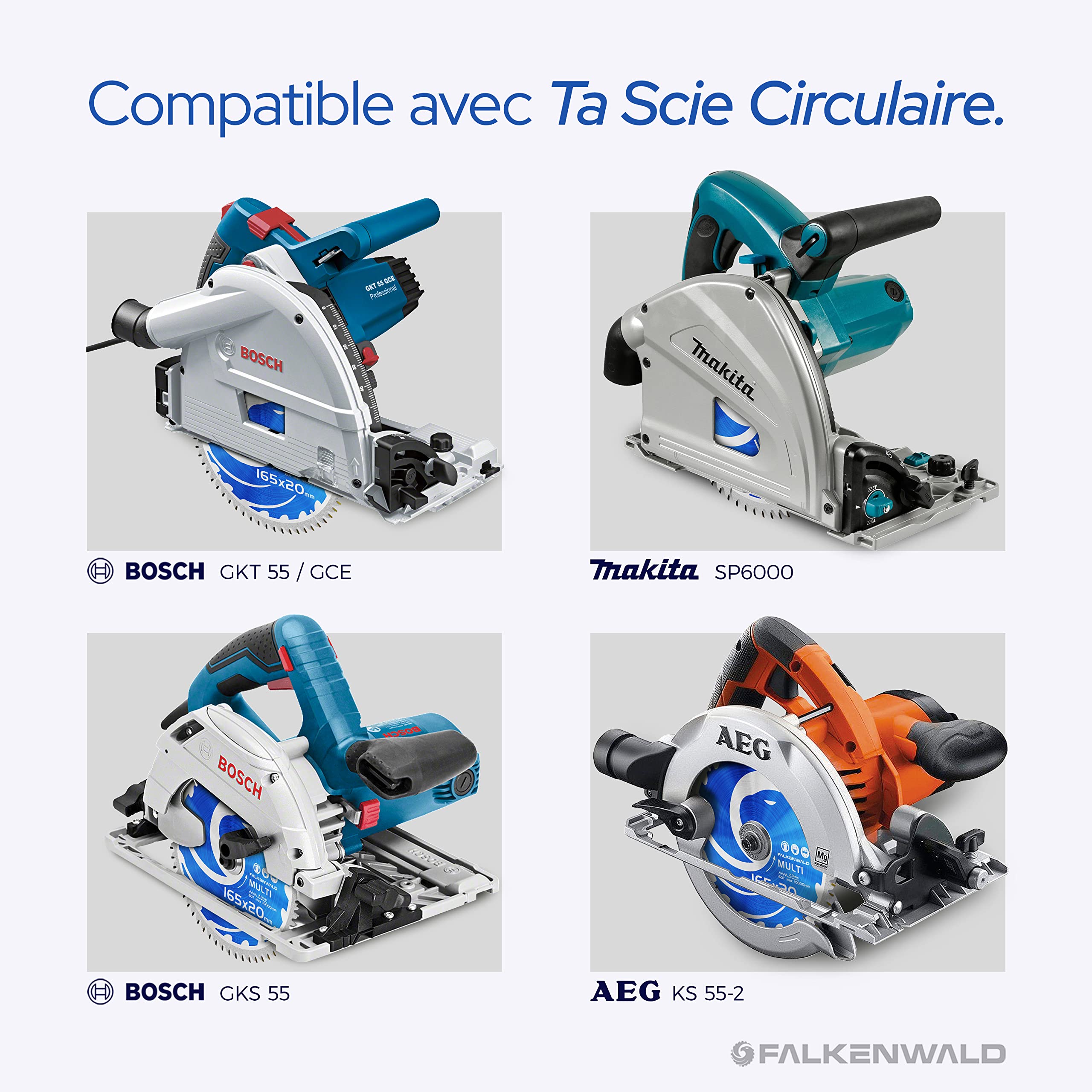 FALKENWALD Lame scie circulaire 165 x 20 mm 60 dents métal dur pour bois métal plastique aluminium compatible Bosch Metabo
