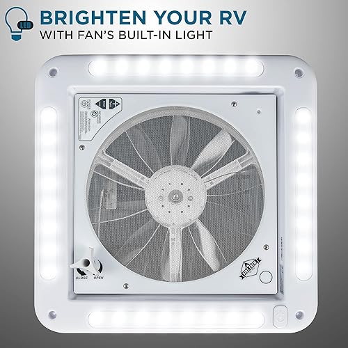 Miniatura 6 de Hike Crew Ventilador de ventilación de techo RV de 14 pulgadas con luz LED, ventilador de entrada y escape de 12 V de 6 velocidades | Apertura y