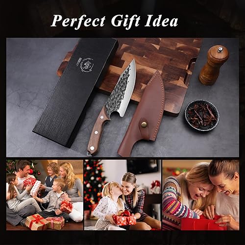 Vista 13 de Huusk Juego de 4 cuchillos para carne, cuchillos de cocina japoneses de acero de 4.9 pulgadas con mango de madera, cuchillo de carne sin dentar