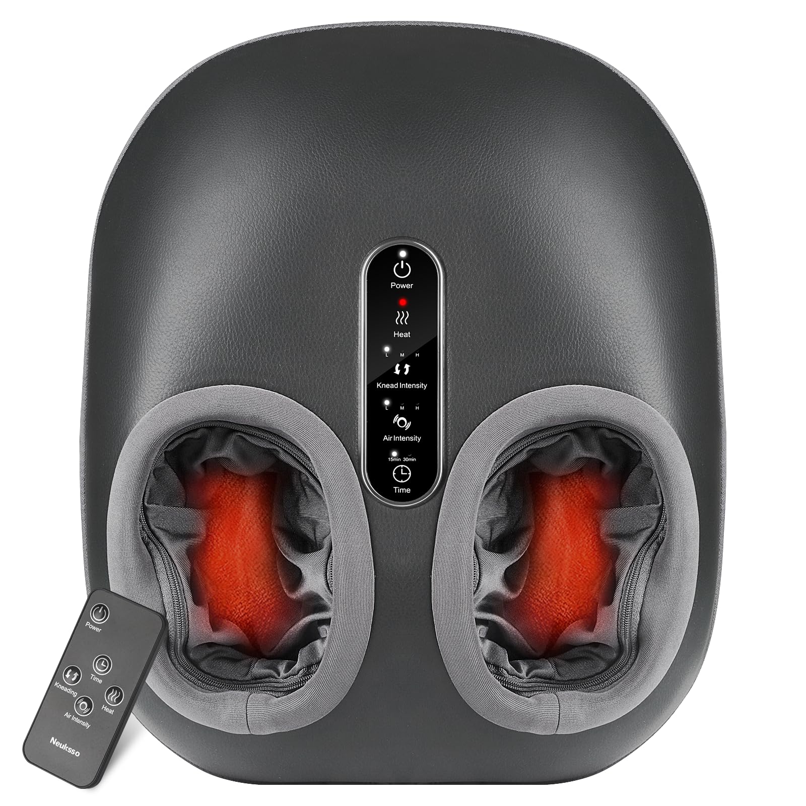 Foot Massager with Heat, Shiatsu Deep Kneading Foot Massager Machine with Multiple Massage Modes & Adjustable Air Intensity for Home and Office Use, Fits Feet Up to Men Size 12 (Gray)