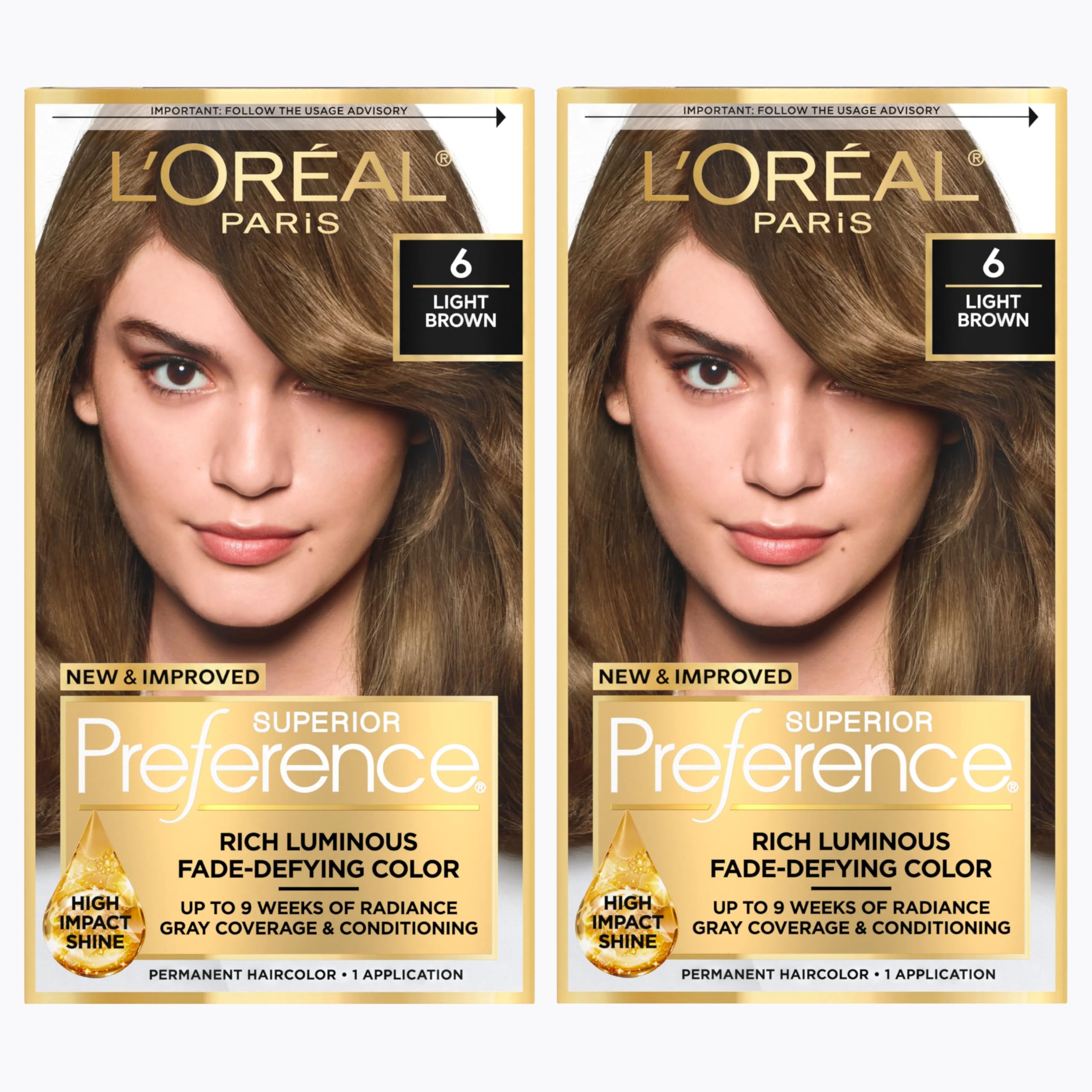 Superior Preference Luminous Fade-Defying Permanent Hair Color, Hair Dye For Up to 9 Weeks of Radiance, Light Brown 6, 1 Hair Dye Kit (Pack of 2)