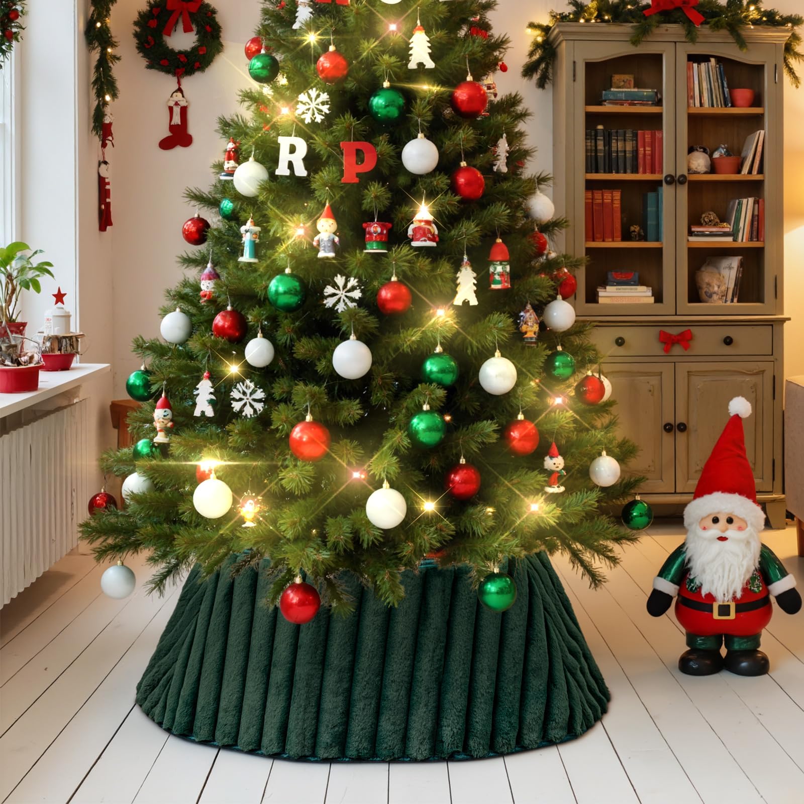 Lanpn Tappeto sotto Albero di Natale Copribase 75cm, Lusso Albero di Natale Copertura Base Piede Gonna per la Decorazioni per Interni per Feste Invernali in casa (Verde)