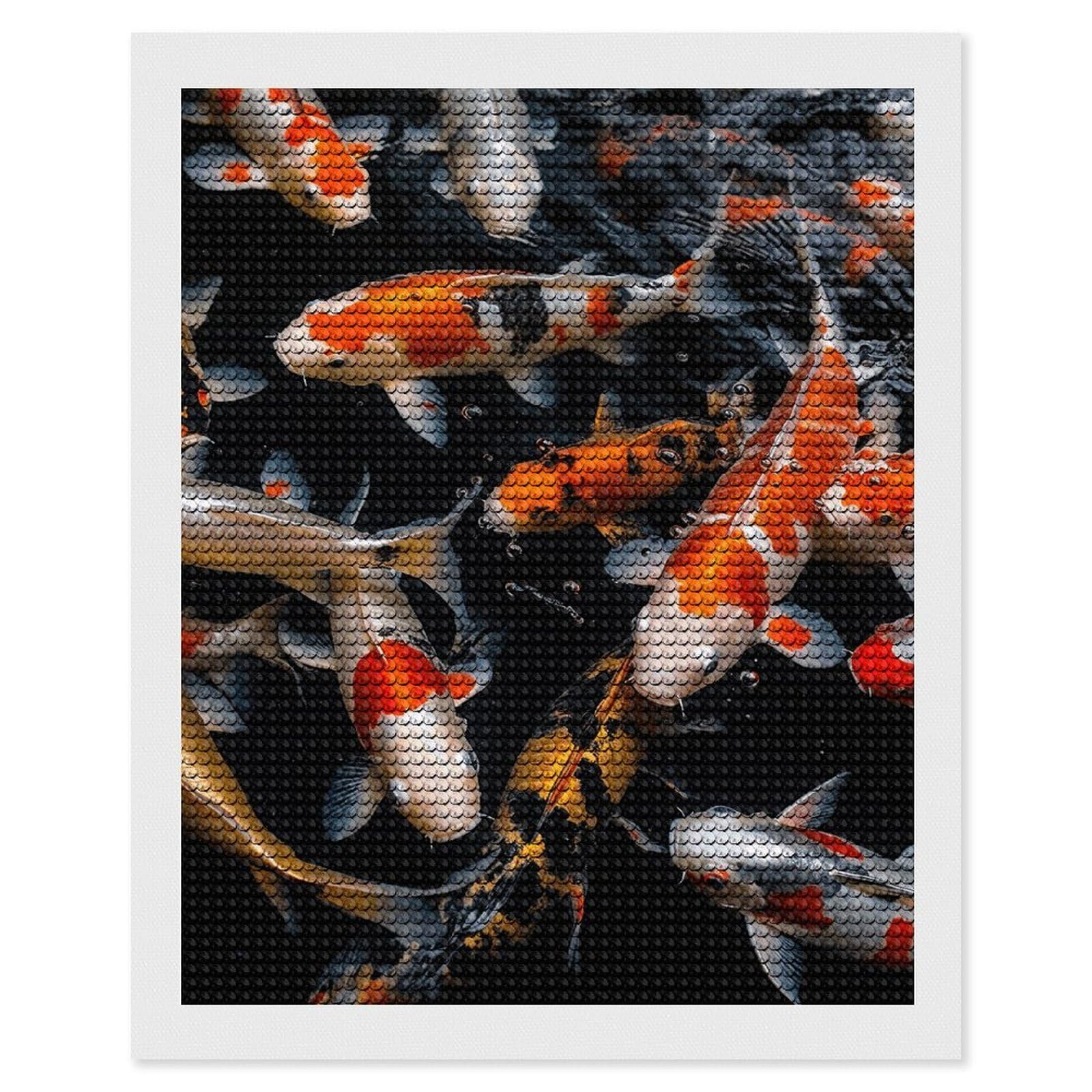 DWVTSLH Japan Fancy Koi Carp Fishes Diamond Painting Kits for Adults, Personalized Diamond Photo Art Full Drill, DIY 5D Diamond Art Painting Kits for Beginners, Home Wall Decor 16"x20"