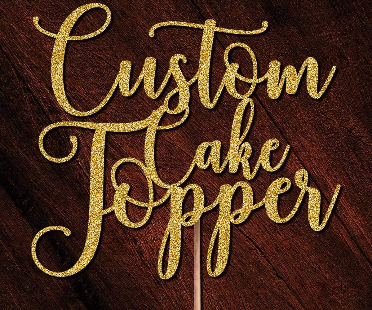 DindindiesDesigns Personalised Custom Cake Toppers Birthday Wedding Anniversary Bridal Baby Shower Farewell Party Glitter Gold
