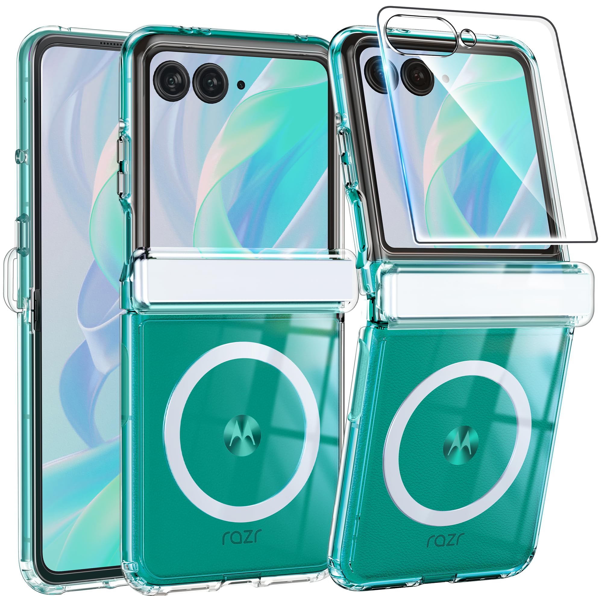 FNTCASE for Motorola Razr 2026/2025 Case: for Moto Razr 2024 Case with Hinge Protection & Screen Protector Magnetic Clear Cases Anti Yellowing Shockproof Protective Transparent Cell Phone Cover