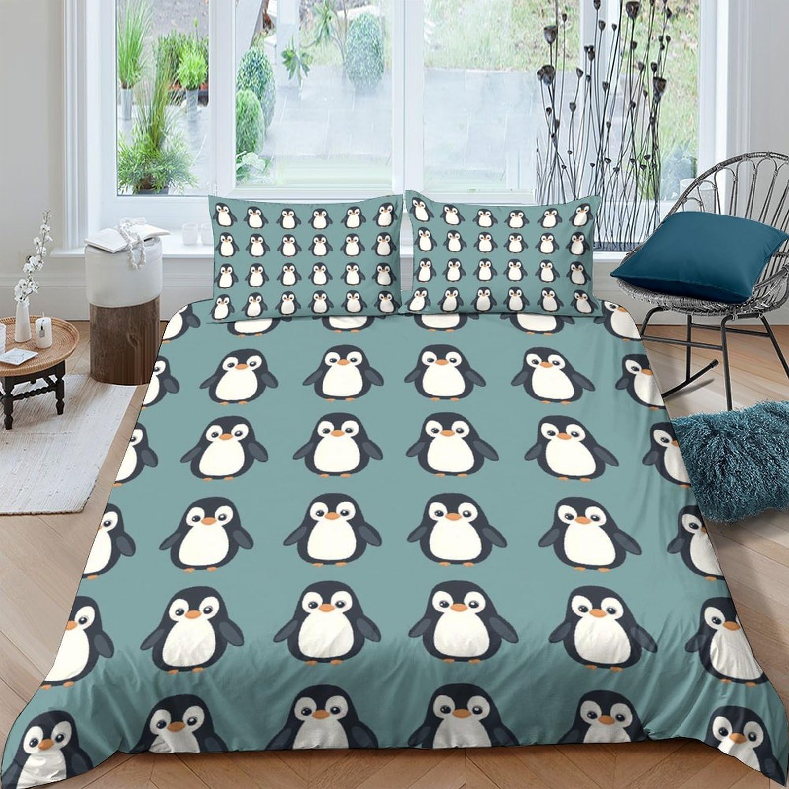 Ctjqhvkz Style-8 3D Printed Penguin Pattern Fitted Sheet Microfiber Soft Mattress Cover For Bedroom Dorm Decorative Bedding Single（135X200cm）