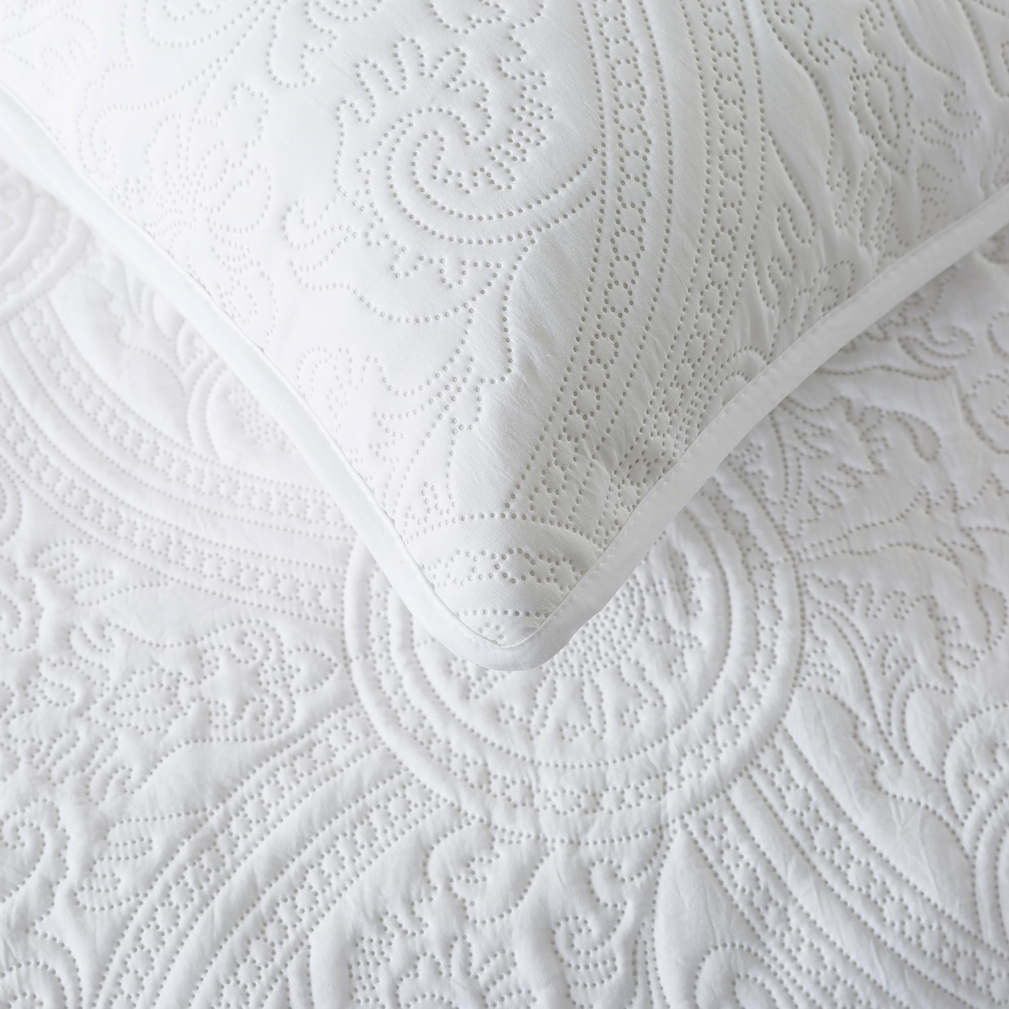 ROARINGWILD Boho White Twin Size Quilt Bedding Sets with Pillow Sham, Lightweight Soft Bedspread Coverlet, Quilted Blanket Thin Comforter Bed Cover, All Season, 2 Pieces, 68x90 inches