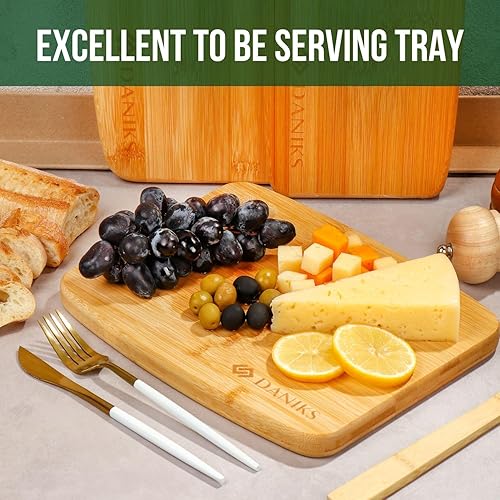Miniatura 7 de Daniks Tabla de cortar de bambú de 9 x 6 pulgadas (pequeña), extra gruesa y resistente, con orificio para colgar, previamente engrasada, respetuosa
