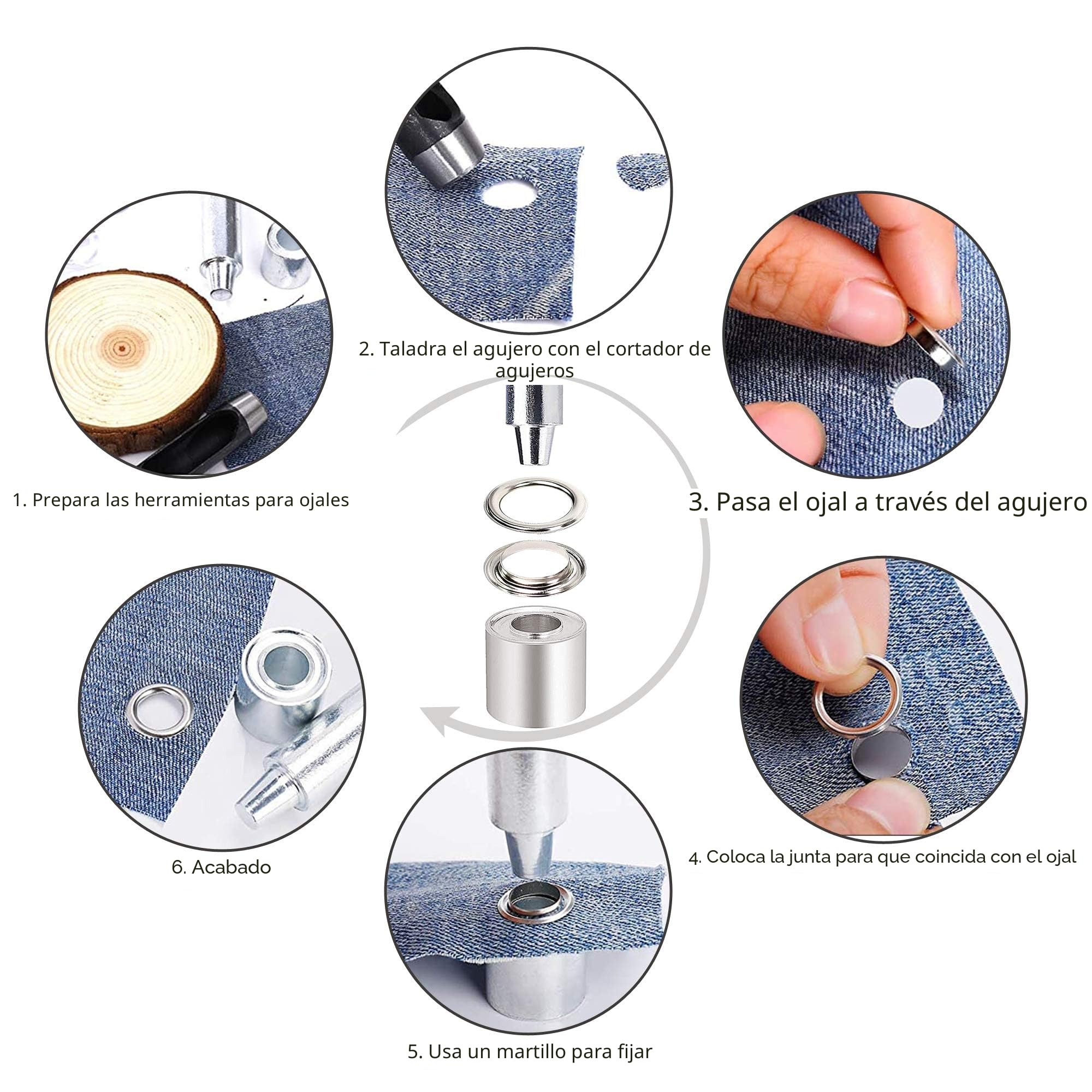 100Pcs Ojetes Metalicos Kit de Herramienta de 10mm de Acero Inoxidable Ojales para Toldos Lona Ropa Cortinas Manualidades Bricolaje