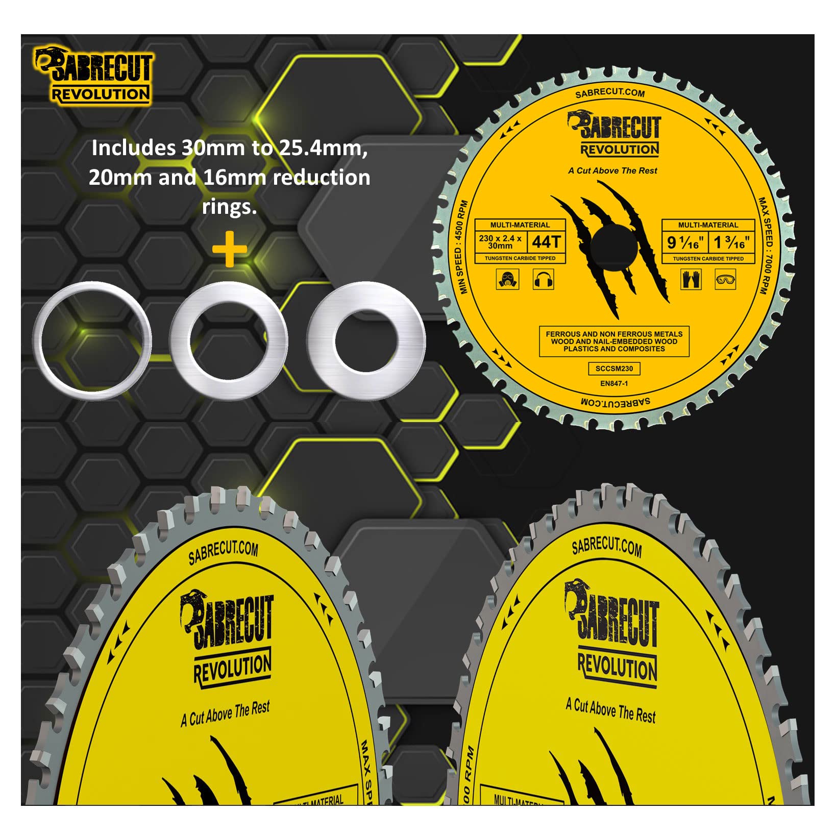 SabreCut SCCSM230_44 - Hoja de sierra circular (230 mm, 44 T x 30 mm, 25,4 mm, 20 mm, 16 mm)