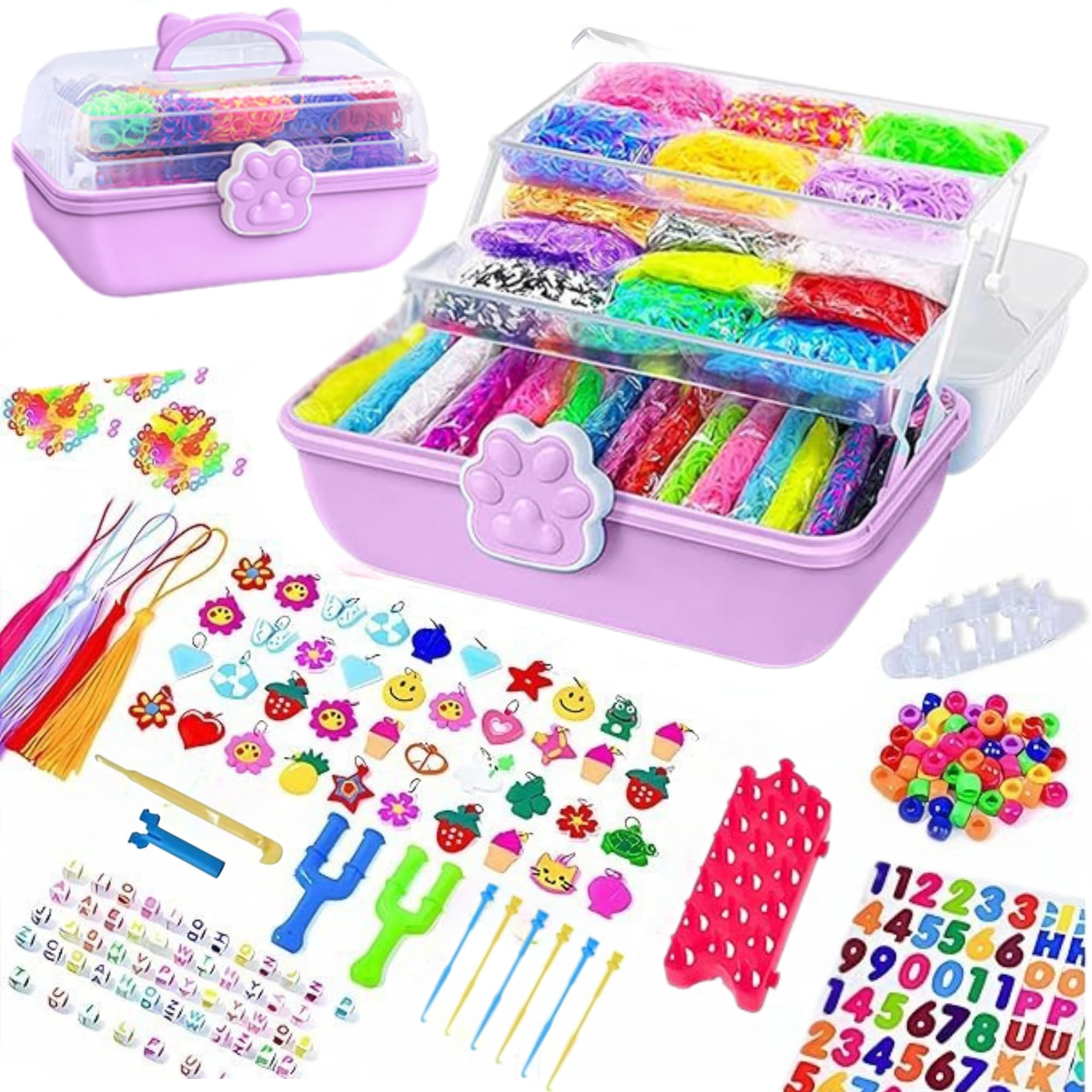 17000+ Loom Band Kit - 32 Vibrant Colors Loom Bands, Bracelet Making Set with Charms, Tools & 3-Layer Storage Box  DIY Arts & Crafts Gift for Girls & Boys