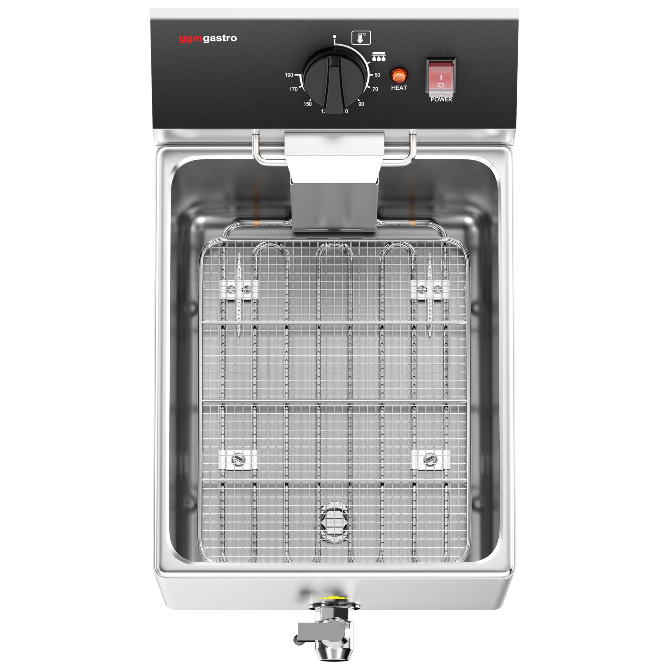 GGM Gastro Elektro-Fritteuse 12L 3,25kW mit Ablasshahn | Robuste Edelstahlkonstruktion, zeitsparende Reinigung, einfaches Öl-Management, sofort betriebsbereit, sicher im Betrieb