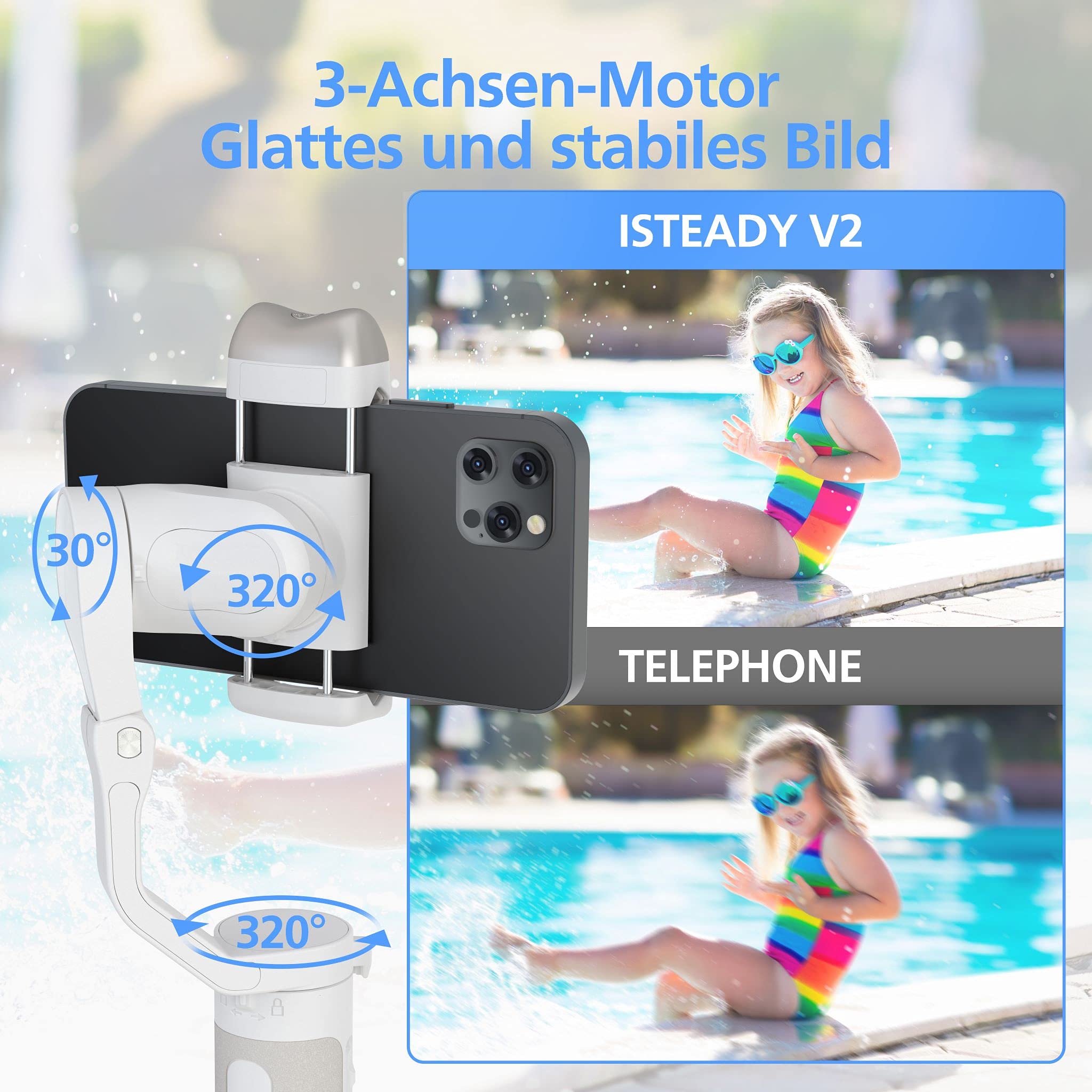 hohem Gimbal per smartphone, iSteady V2 Stabilizzatore per smartphone con gimbal a 3 assi, Gimbal con sensore visivo AI integrato, Power Bank di emergenza, Gimbal per telefono iPhone 15/14/13/12