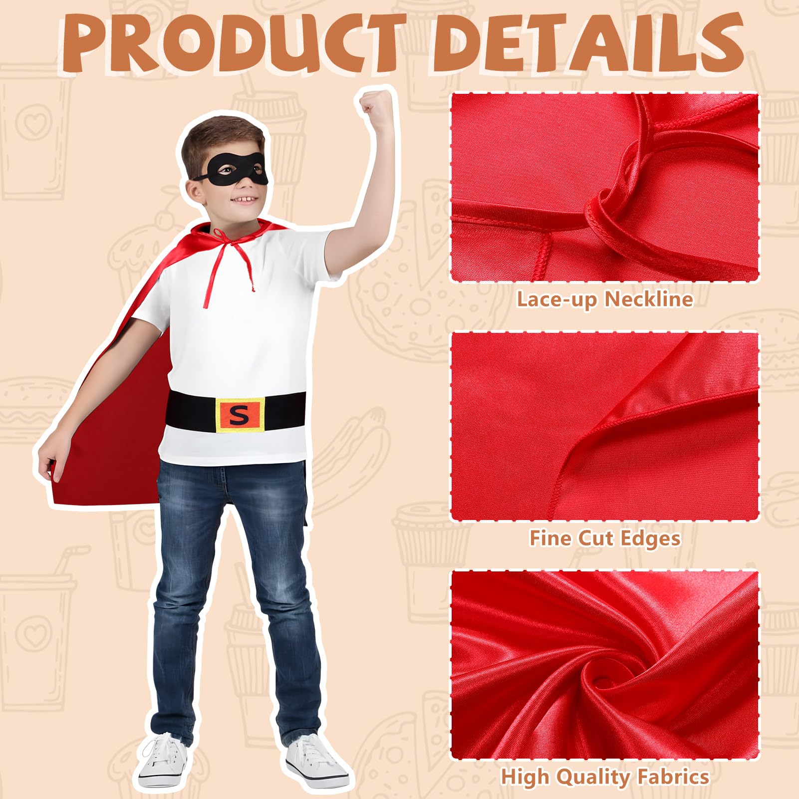 Apparlxer Super Potato Cloak Costume for Teen,4Pcs Potato Costume Superpotato Cosplay Outfits with Red Cloak Belt Eye Mask Orange Gloves,World Book Day Costumes for Teenager - Image 3
