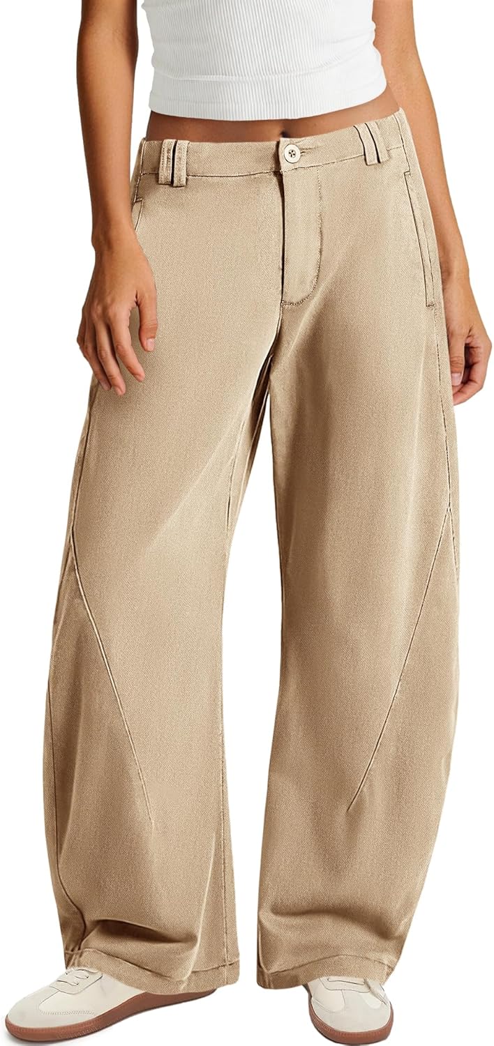 SENSERISE Womens Wide Leg Jeans High Waisted Pants Casual Barrel Chino Trousers Trendy Loose Pants with Pockets