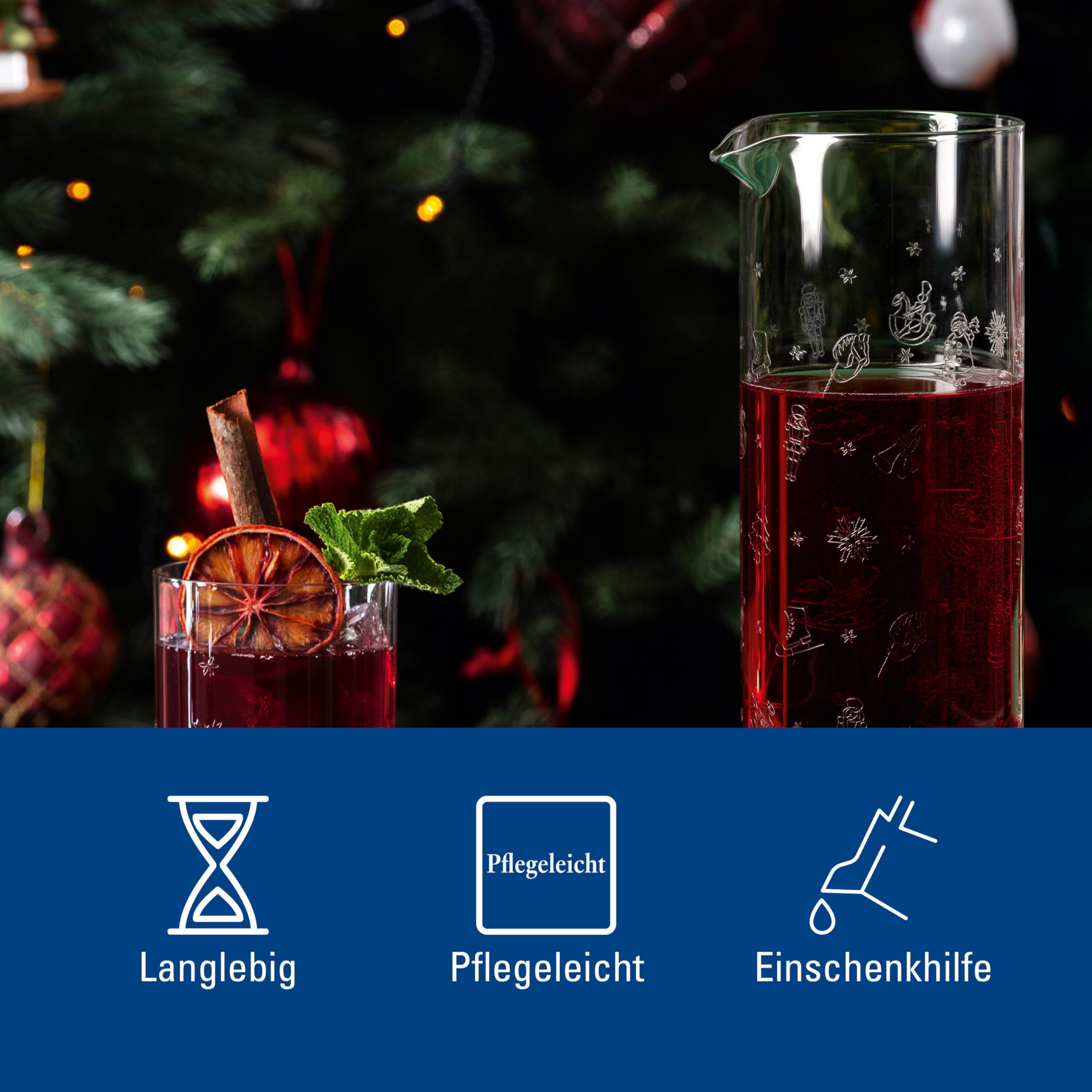 Villeroy & Boch - Toy's Delight Wasserkaraffe 1 Liter Klar, Spülmaschinenfest, Weihnachten, Glaskaraffe 1l, Saftkrug, Wasserkrug, Kanne, Weihnachtsmotiv, Kristallglas