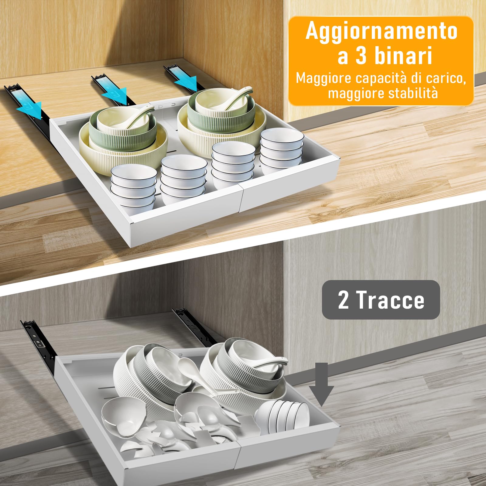 ICARE Cassetto Estraibile Cucina, Larghezza Regolabile 32-52 cm, Acciaio al Carbonio di alta Qualità, Organizer Cucina (Bianco)