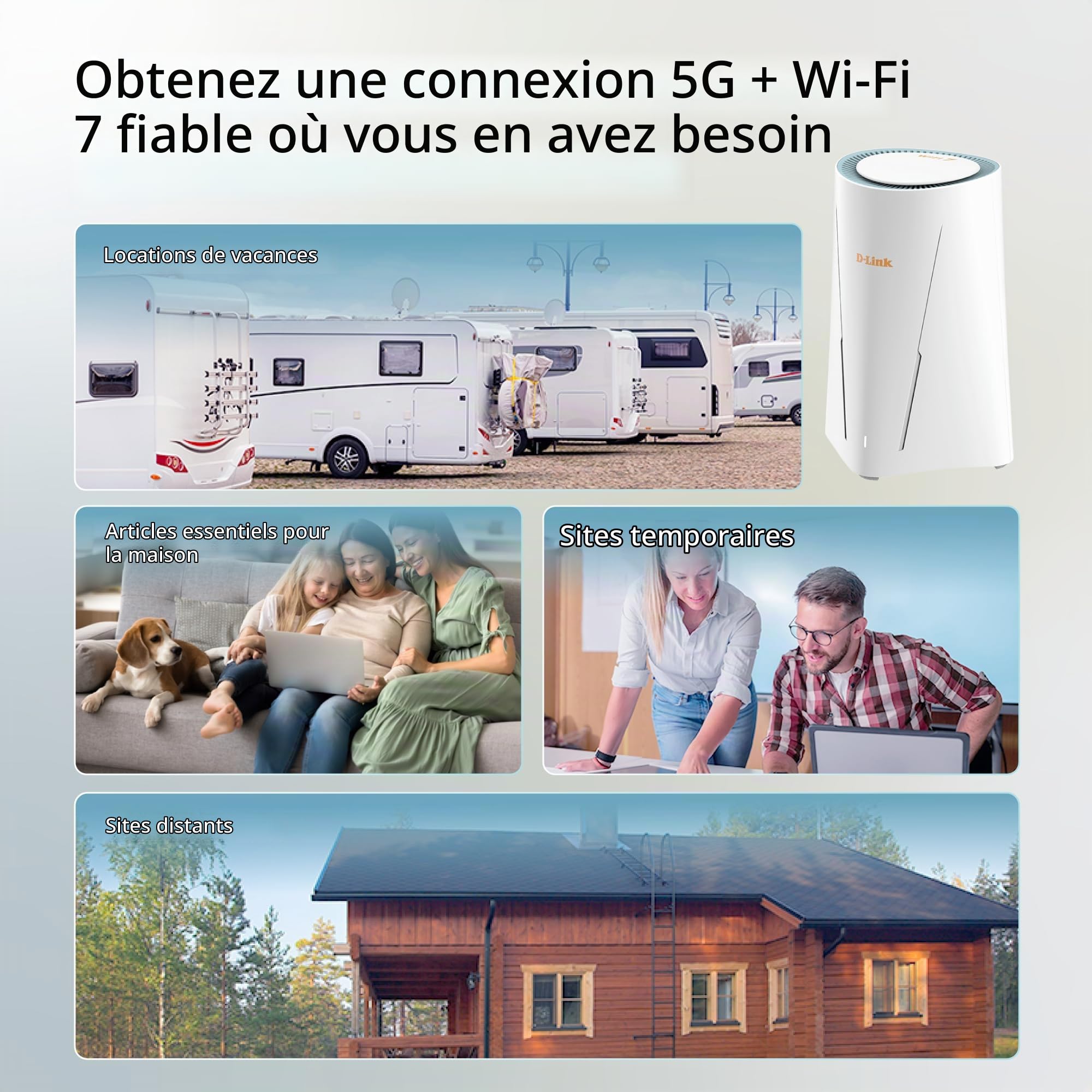 Routeur D-Link G536 WiFi 7 5G avec Emplacement SIM, antennes externes (Double SMA), BE3600, 5G Jusqu’à 4,67 Gbit/s, Deux Ports 2,5 Gigabit, basculement WAN Auto, Compatible Mesh