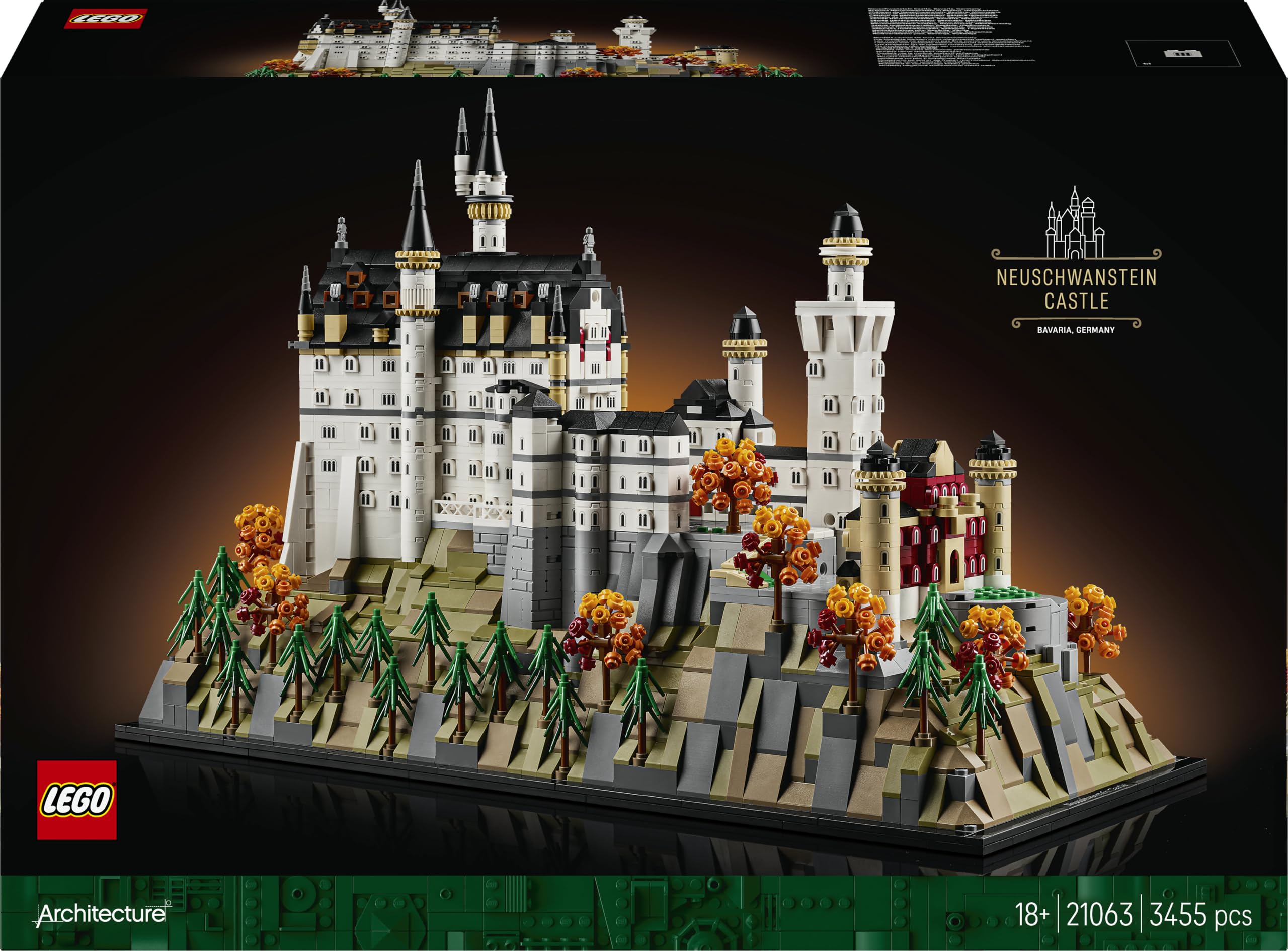 LEGO Architecture Neuschwanstein Castle - DIY Display Model Kit for Adults - incl. Towers, Courtyards & a Detailed Interior - History Gift for Fans - 21063