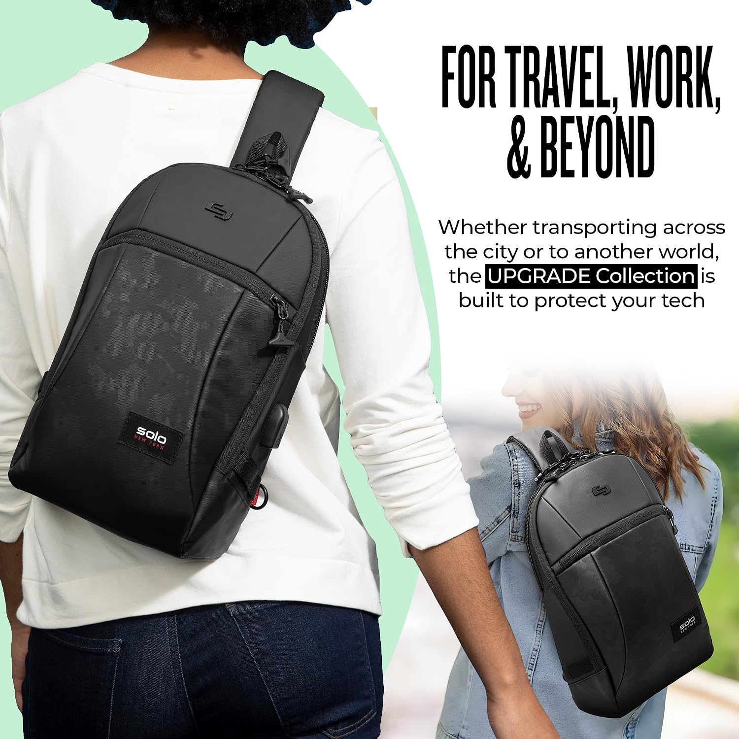 Solo New York Tablet Sling Bag for Women & Men - Crossbody Bag for Travel, Walking, & Hiking, Adjustable Shoulder Strap, RFID Protection, Fits 12.9" Tablets - GLHF, Black