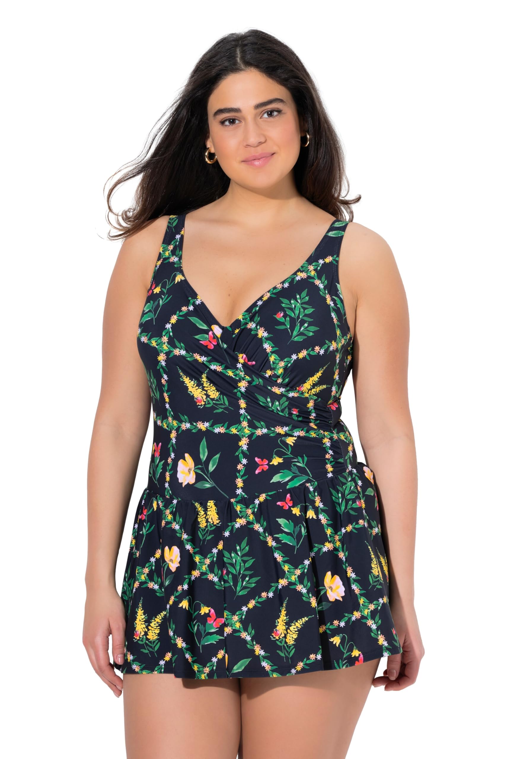 Ulla Popken Damen große Größen Übergrößen Plus Size Badekleid, Bügel-Softcups, Träger verstellbar, recycelt 837565
