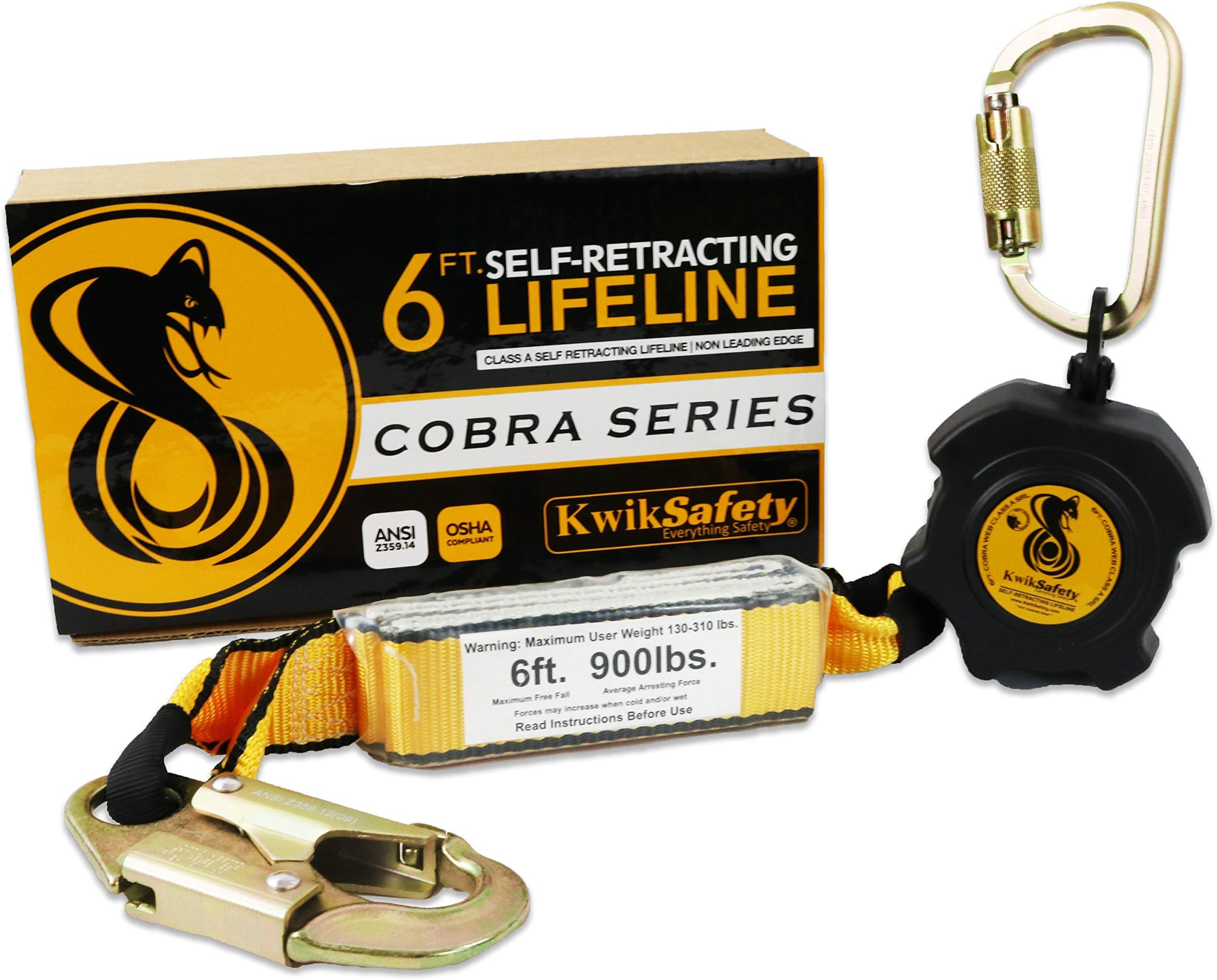 KwikSafety - Charlotte, NC - COBRA WEB 6' Self Retracting Lifeline [NO TANGLE + EXTERNAL SHOCK ABSORBER] Class A SRL ANSI OSHA Retractable Fall Arrest Construction Roofing PPE Gear
