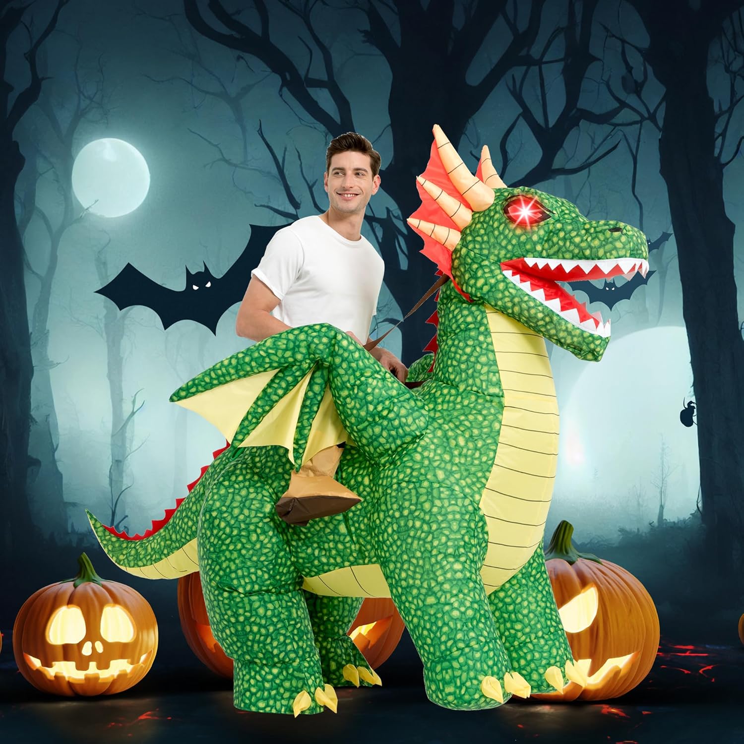 One Casa Inflatable Costume Adult,Blow Up LED Light Eyes Dragon Suit,Ride On Halloween Costumes for Men Women - Image 4