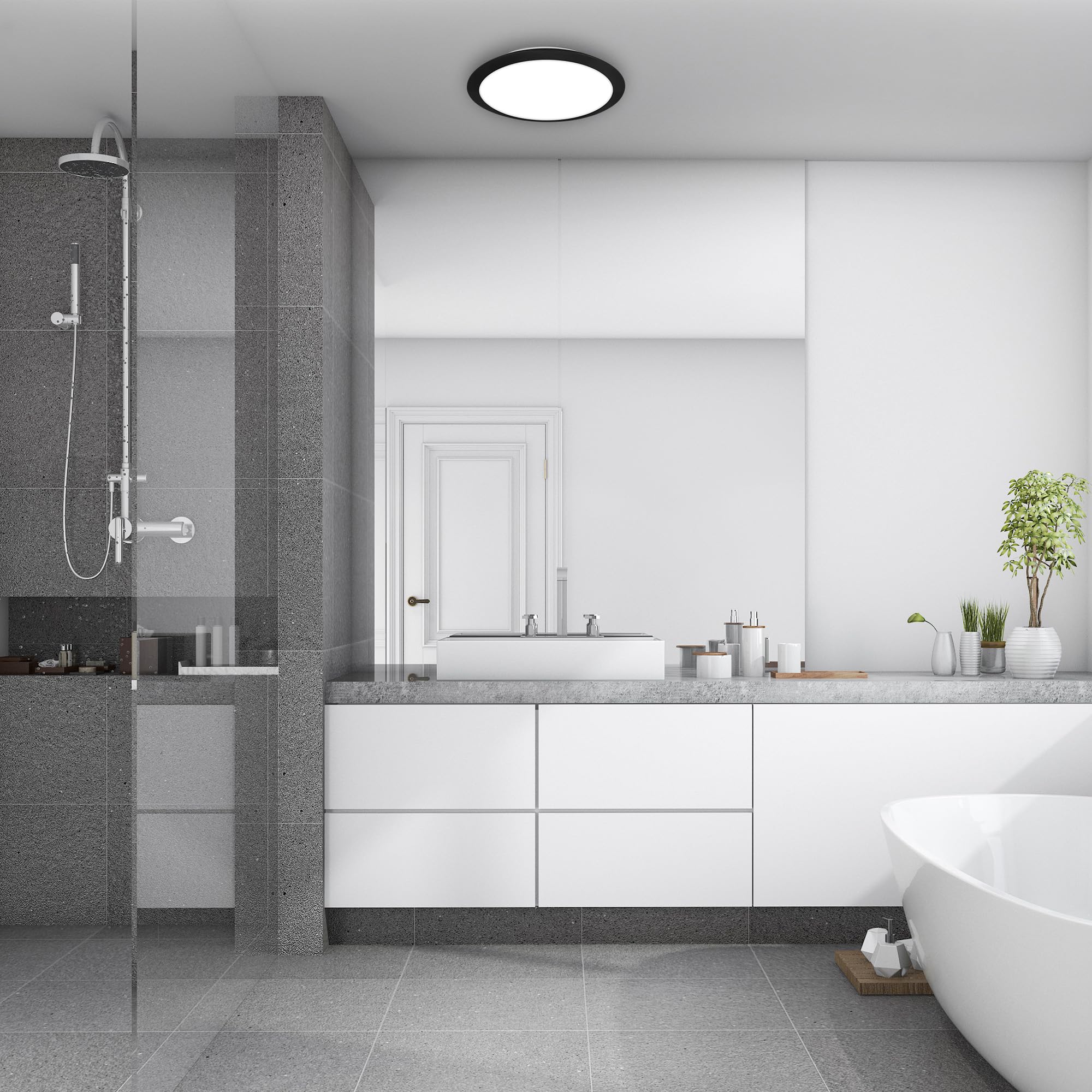 BRILONER - Lámpara de techo para el baño, Lámpara de techo con luz de color blanco neutro, Lámpara LED, Lámpara de baño, Lámpara de baño, IP44 protección contra salpicaduras de agua, 310x65 mm, Negro