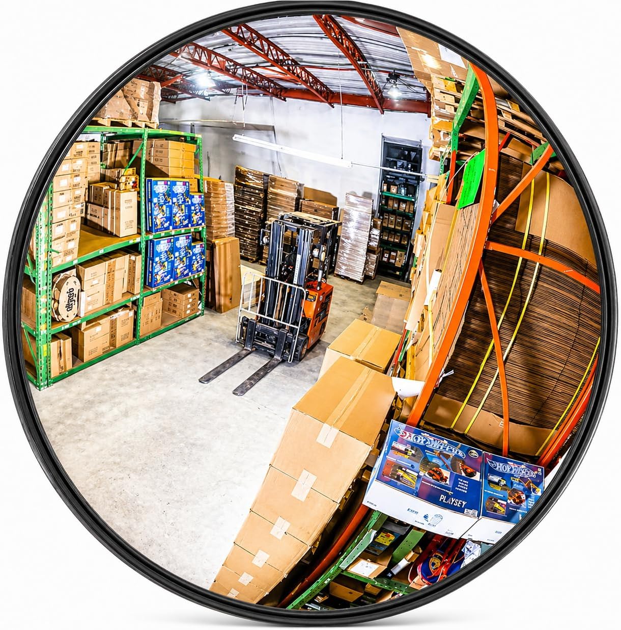 12” Acrylic Convex Mirror, Round Indoor Security Mirror for the Garage Blind Spot, Store Safety, Warehouse Side View, and More, Wall Mirror for Personal or Office Use - Vision Metalizers,Black