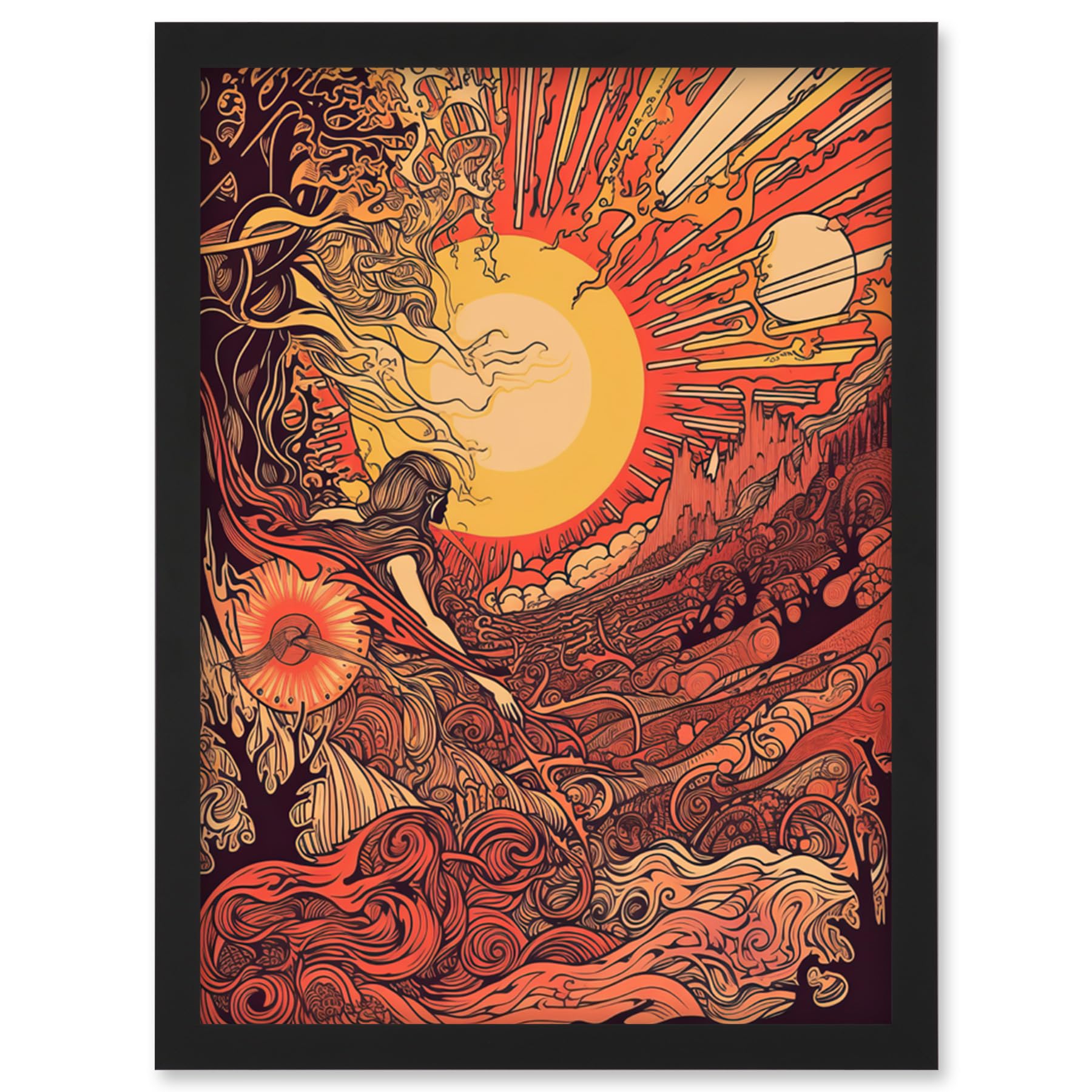 Artery8 Venus Sunset Fantasy Landscape Illustration Artwork Framed Wall Art Print A4