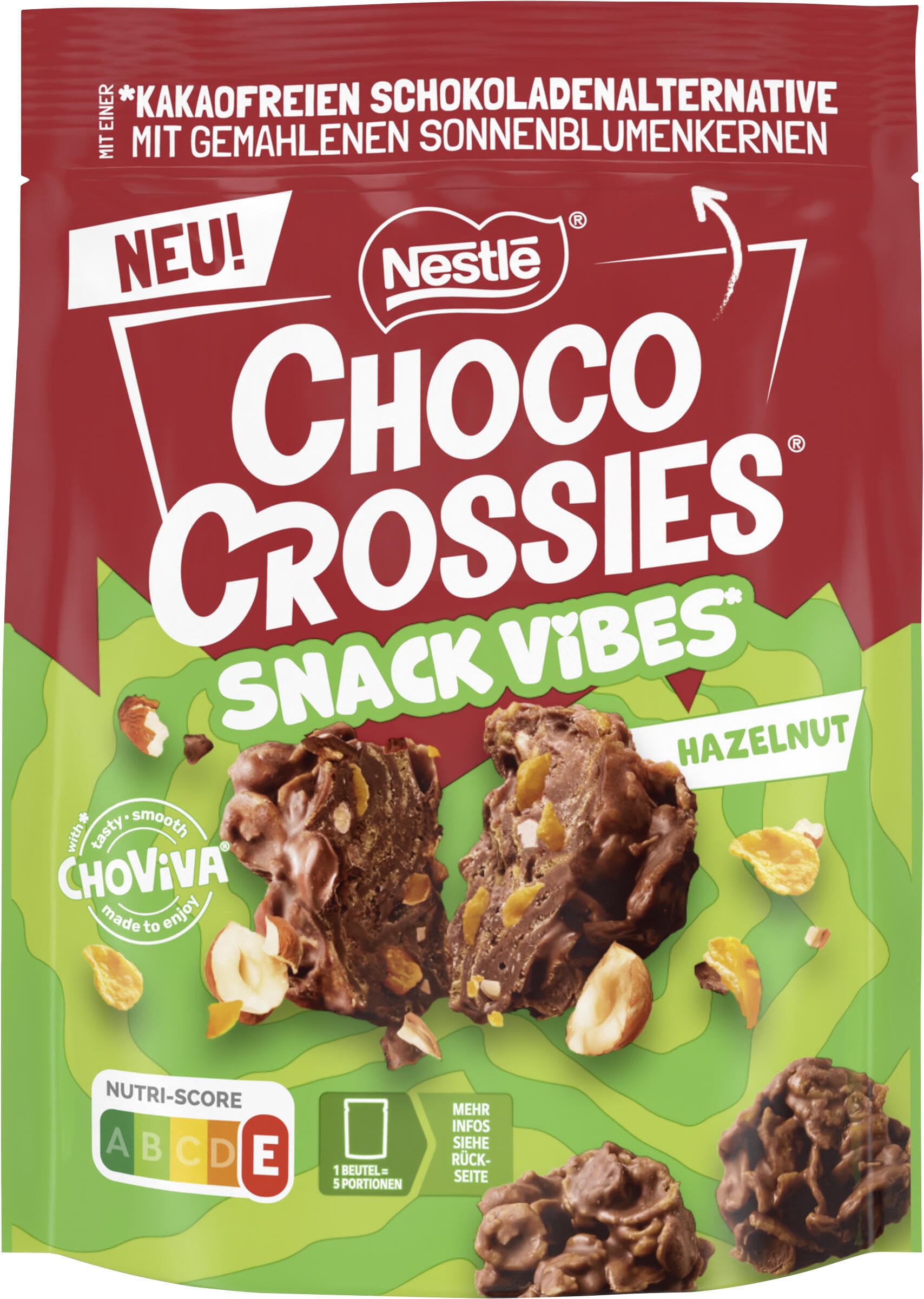 Nestlé CHOCO CROSSIES Snack Vibes Hazelnut, knusprige Cornflakes und knackige Haselnuss-Stückchen treffen auf zartschmelzende ChoViva, 1er Pack (1 x 100g)