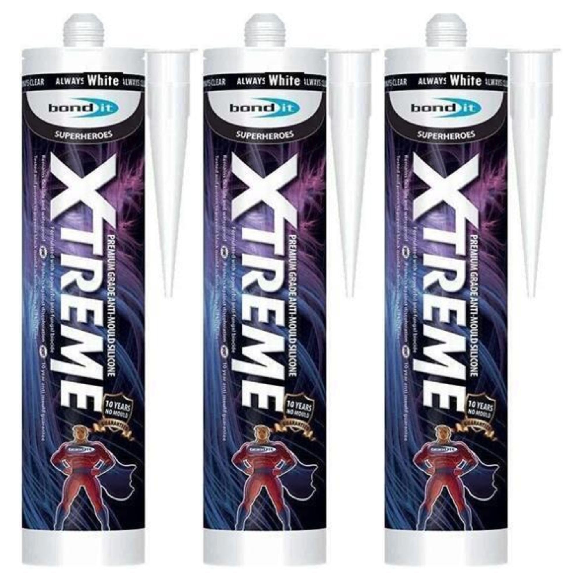 Bond It XTREME Anti-Mould Silicone Sealant – 3x White, 310ml | Waterproof & High-Performance Sealant – Strong Adhesion to Multiple Surfaces – Ideal for Bathrooms & Wet Areas
