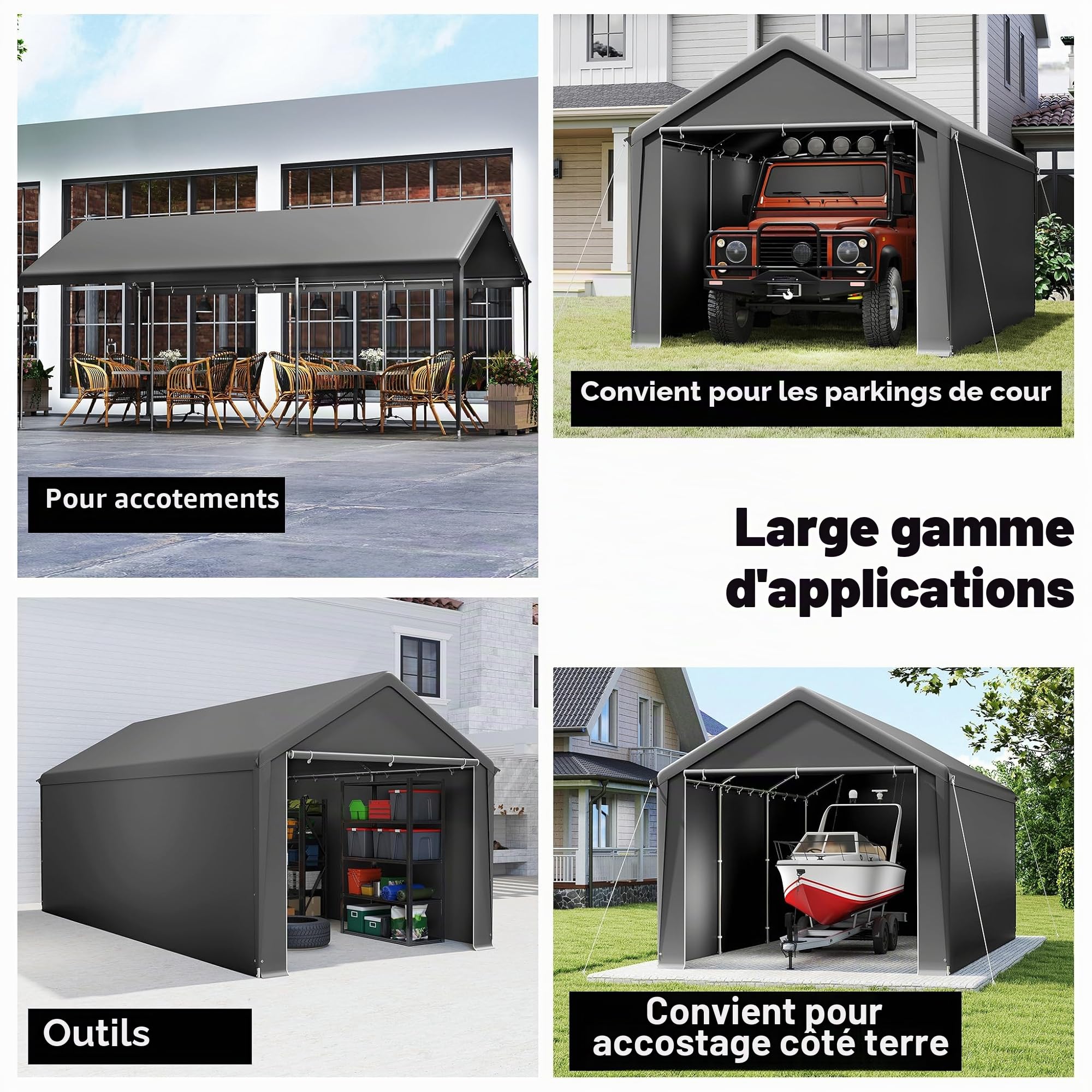 LILIIN Garage de tente 3 x 6 m résistant à l'hiver avec toit en polyéthylène (170 g/m²) pour voiture, SUV et camion, résistant aux UV, tente de stockage et tente