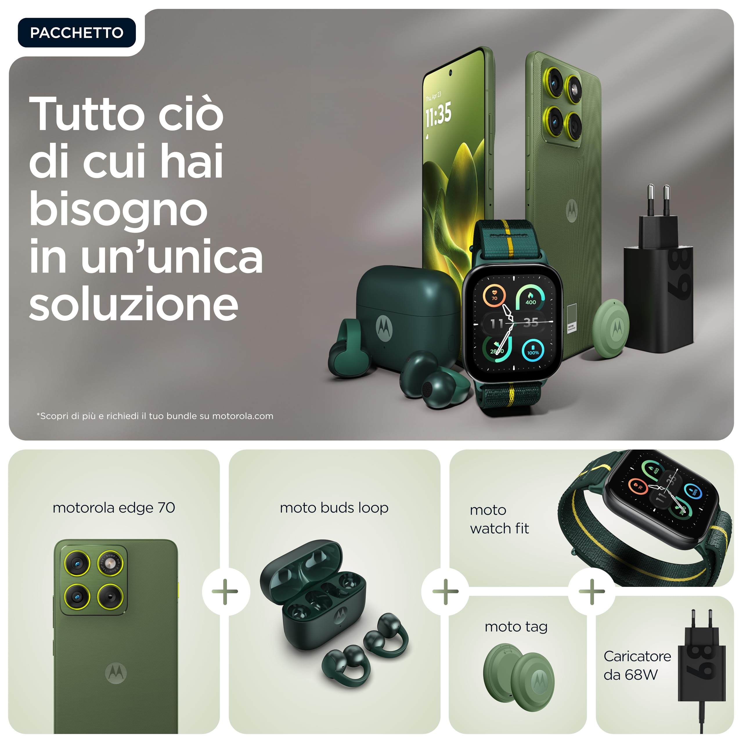 Motorola edge 70 con Moto AI (12/512GB, Tripla fotocamera da 50MP+flicker sensor, selfie 50MP, 4800mAh Silicon-Carbon, Display 6.67" Super HD 120Hz, Android 16), PANTONE Bronze Green